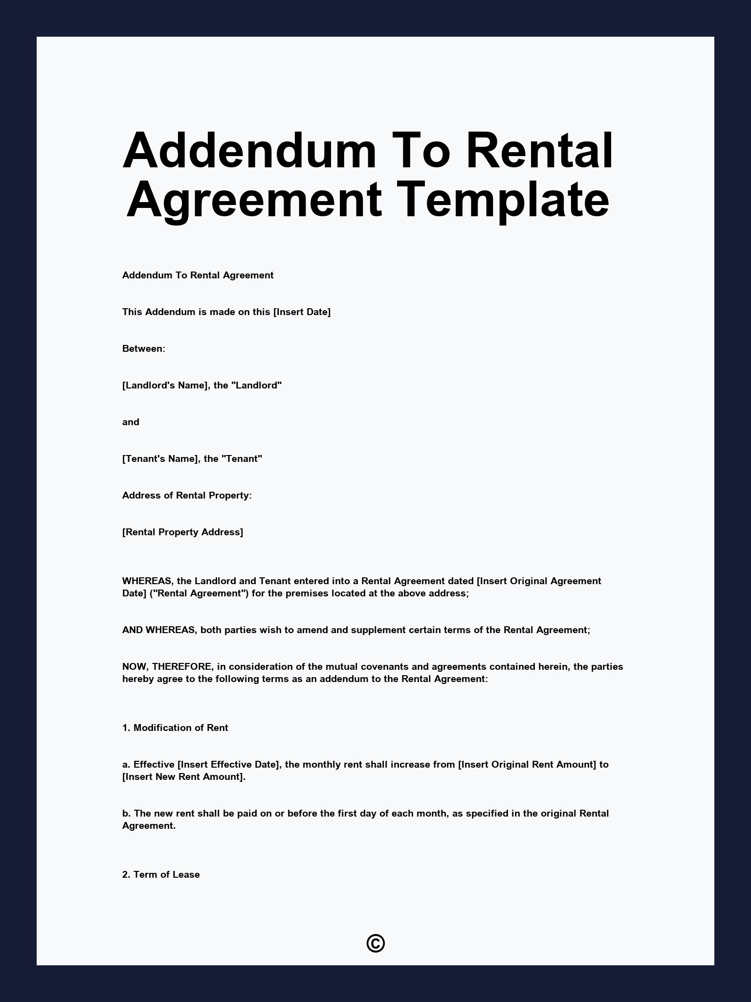 Addendum To Rental Agreement Template