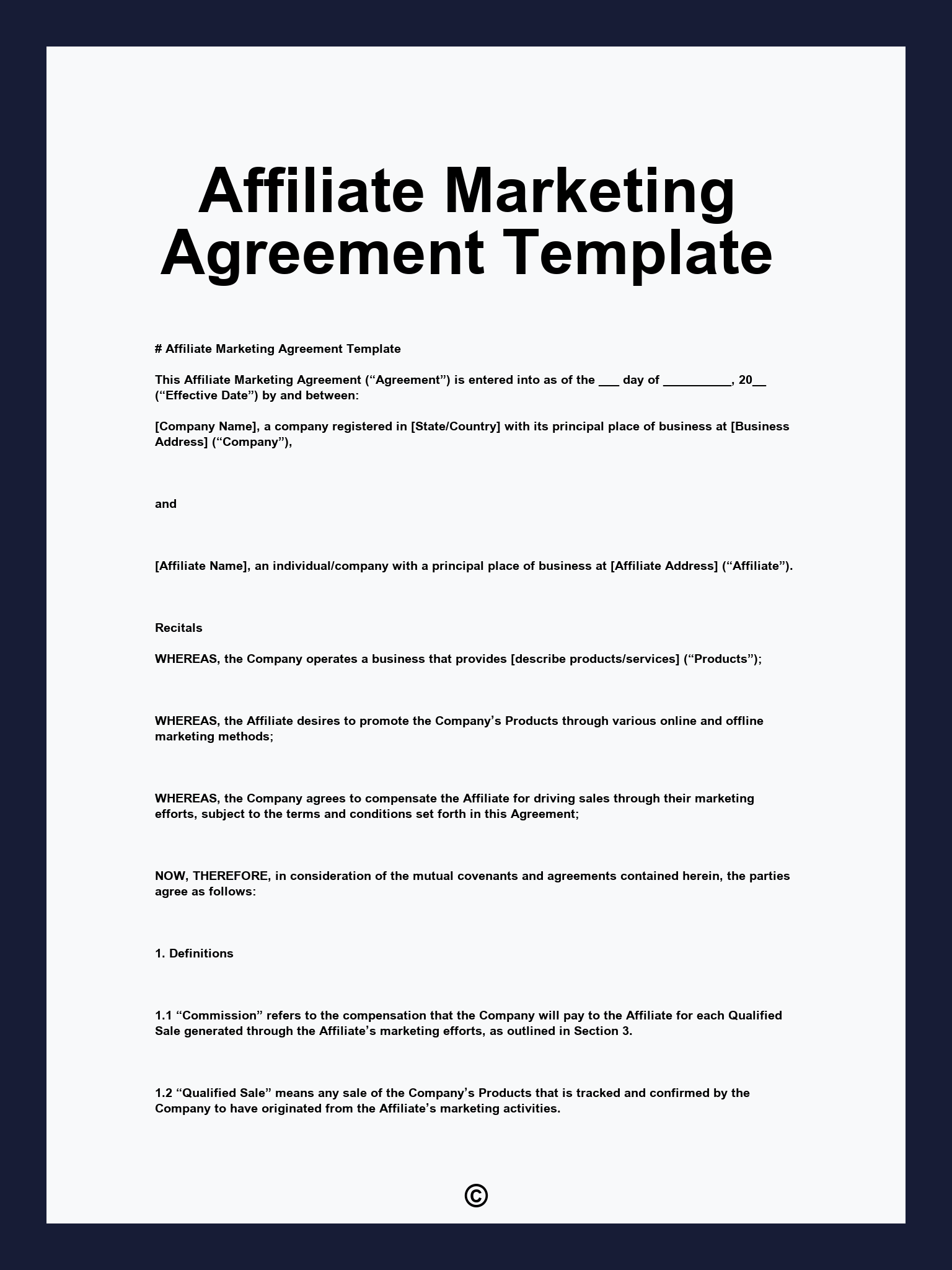 Affiliate Marketing Agreement Template