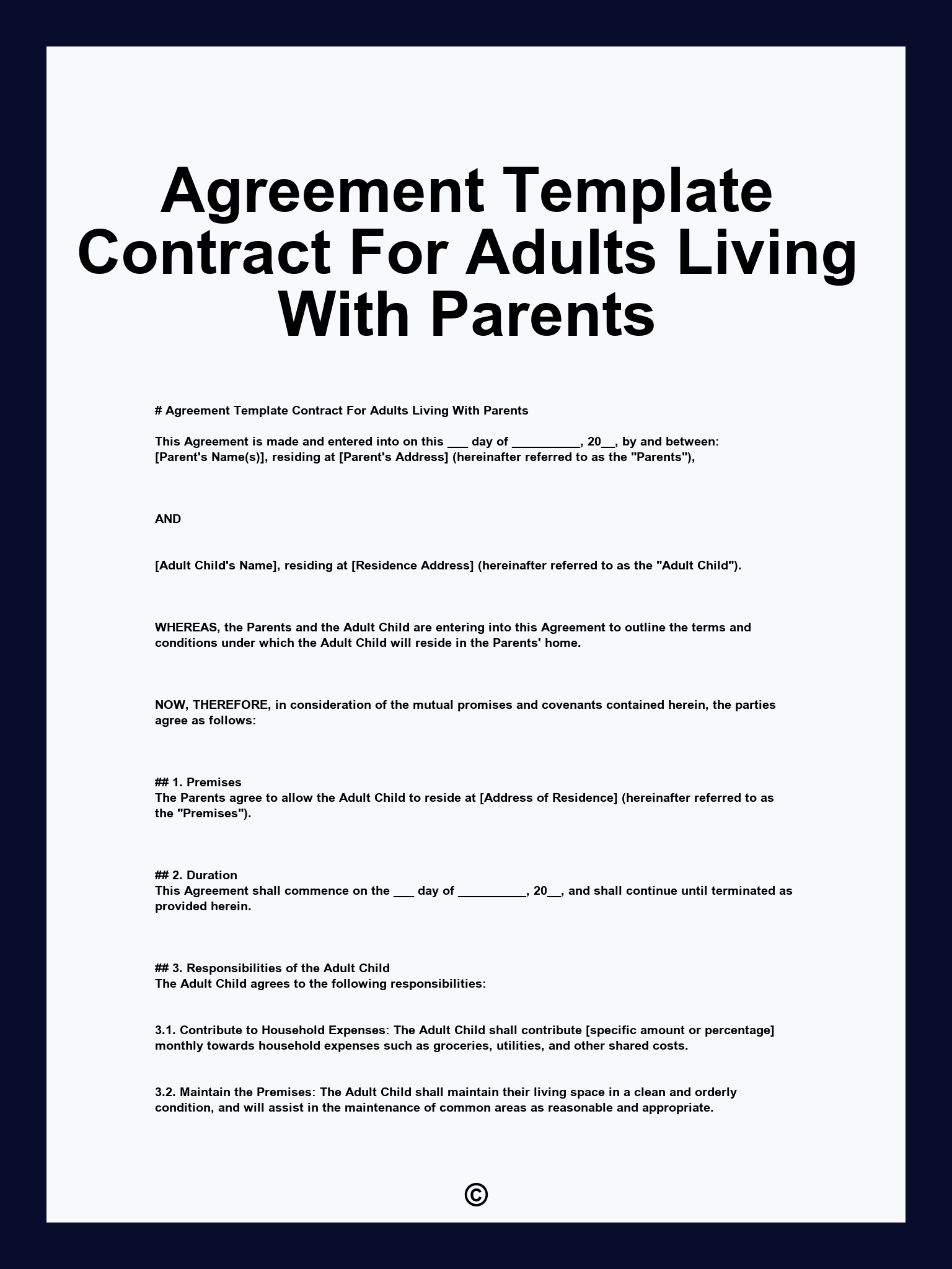 Agreement Template Contract For Adults Living With Parents