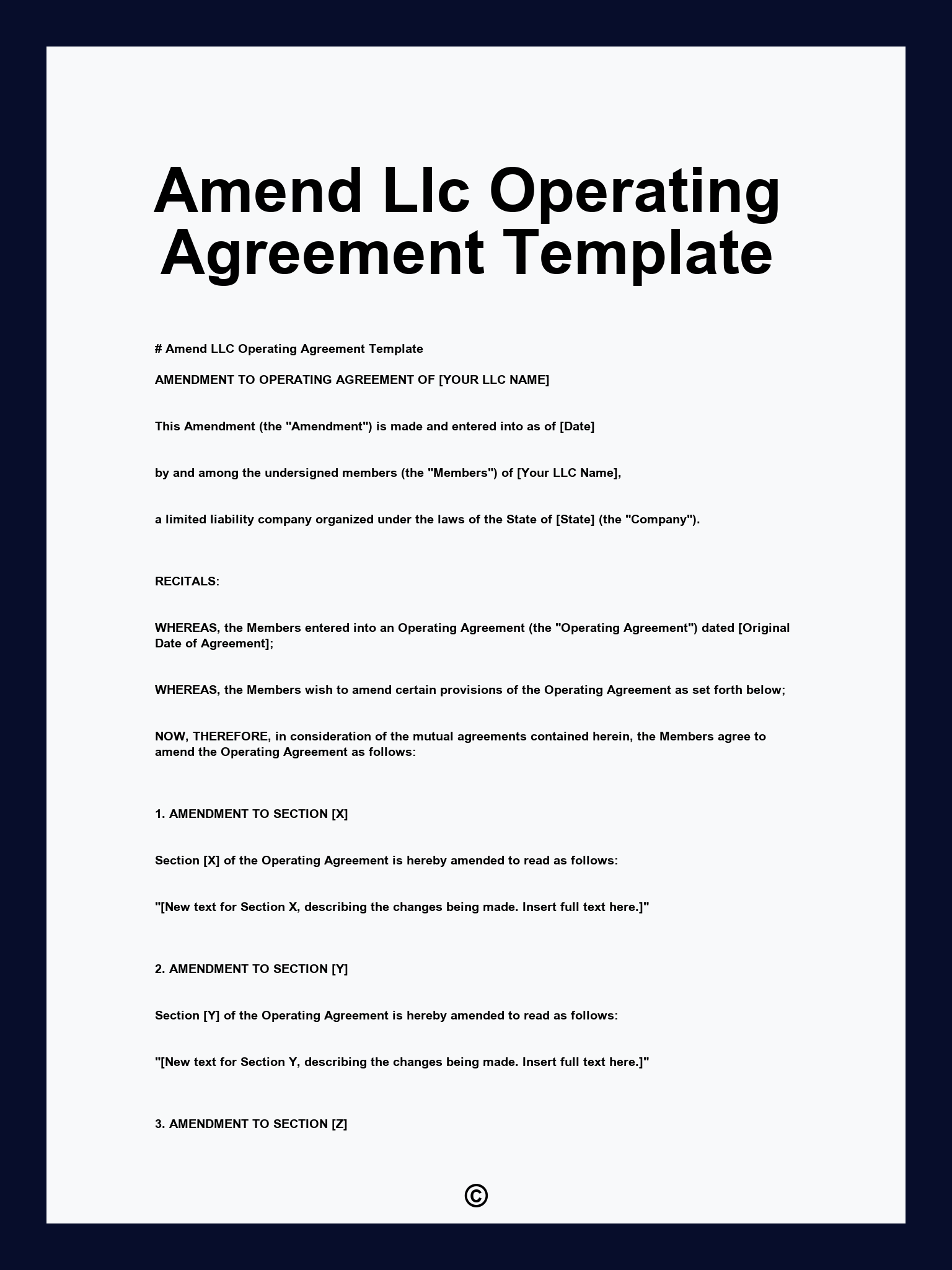 Amend Llc Operating Agreement Template