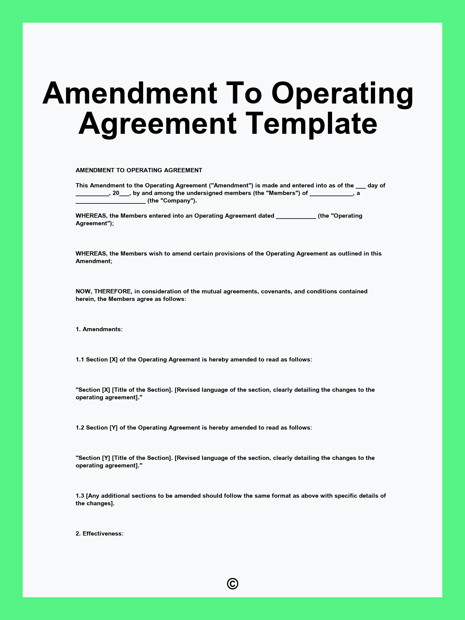 Amendment To Operating Agreement Template