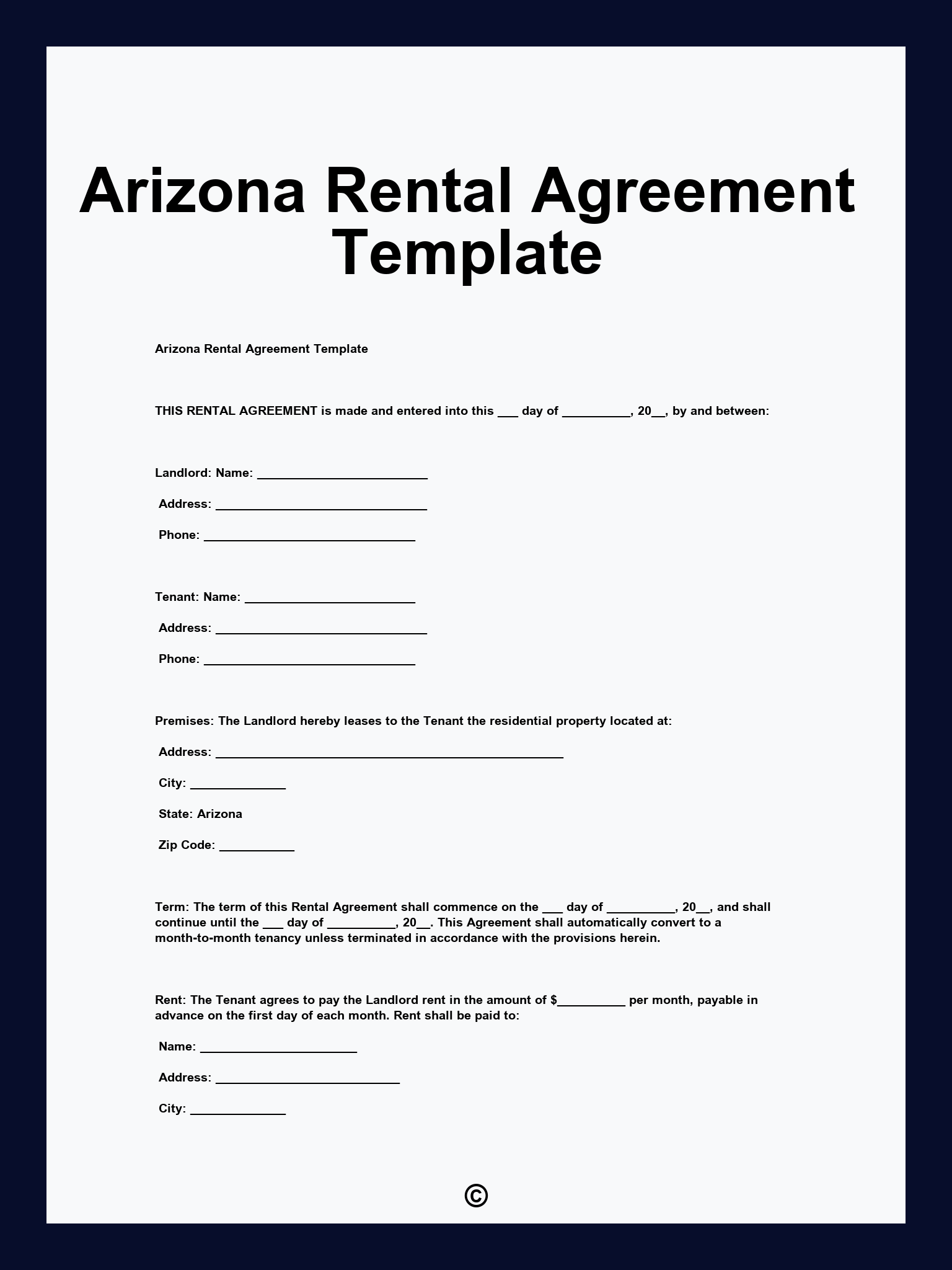 Arizona Rental Agreement Template