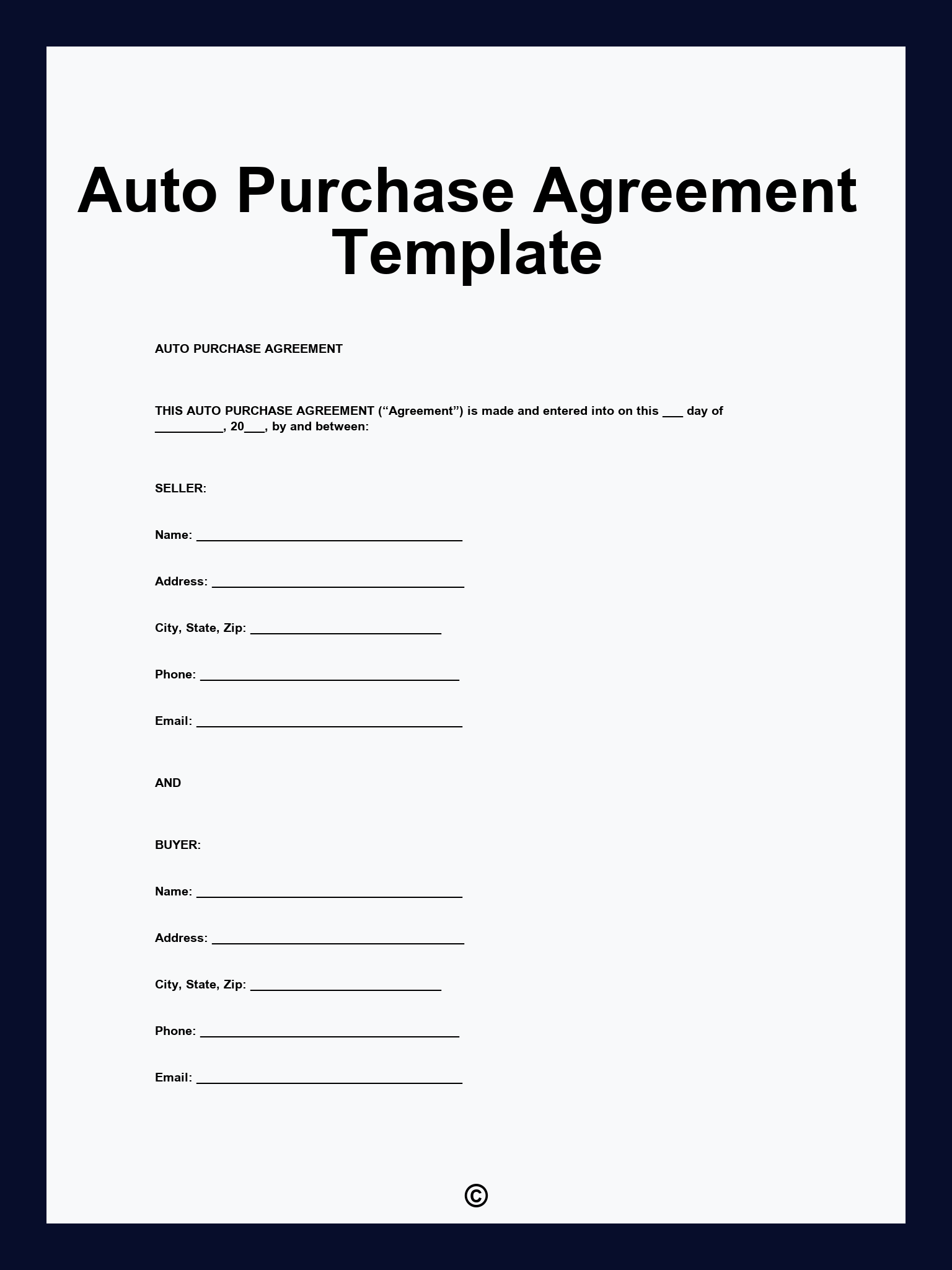 Auto Purchase Agreement Template