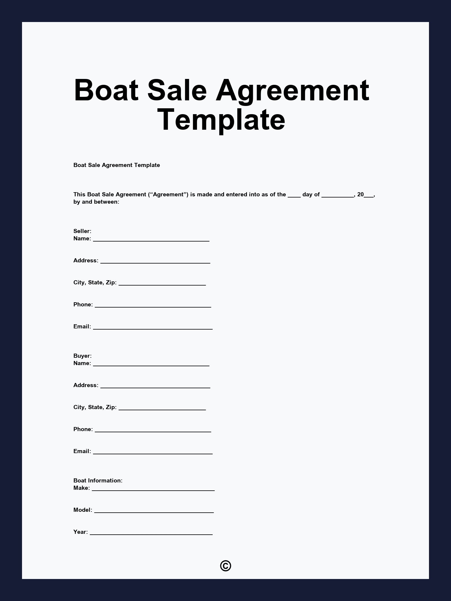 Boat Sale Agreement Template