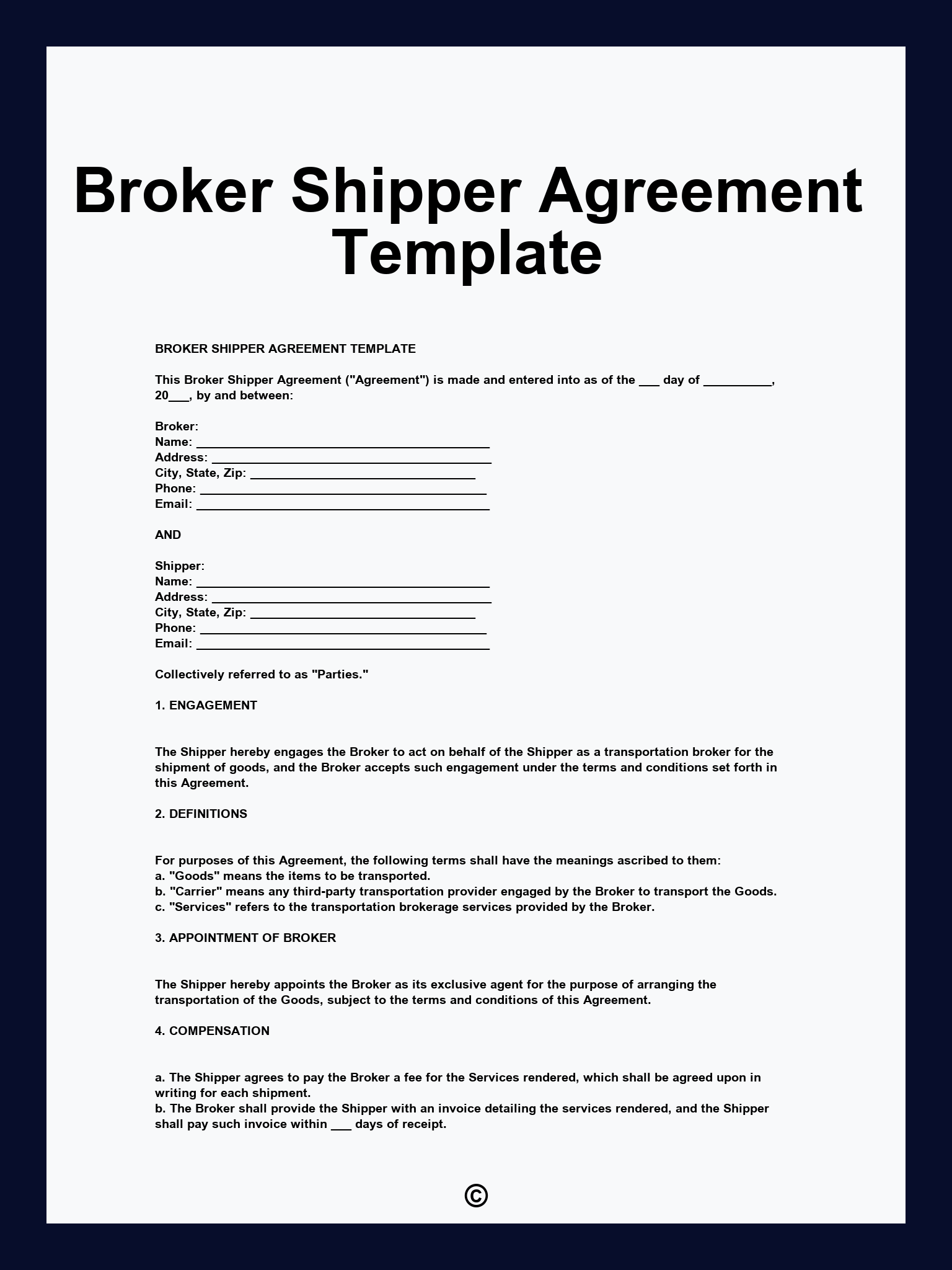 Broker Shipper Agreement Template