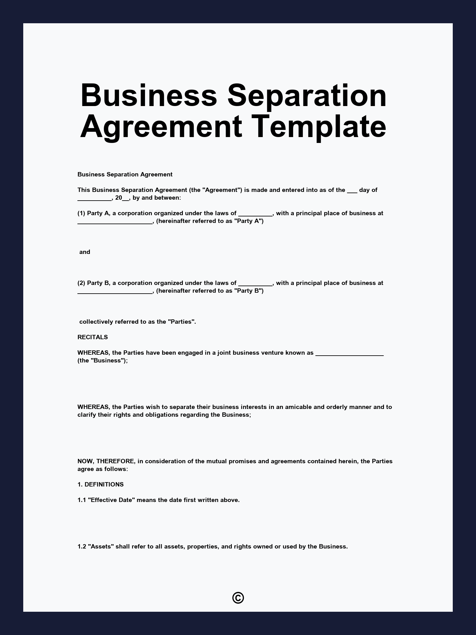 Business Separation Agreement Template