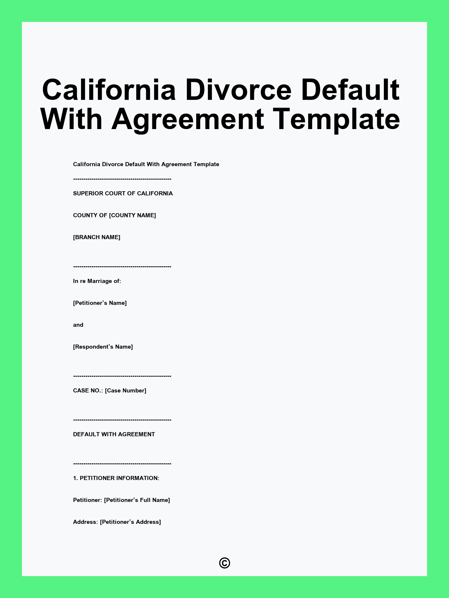 California Divorce Default With Agreement Template