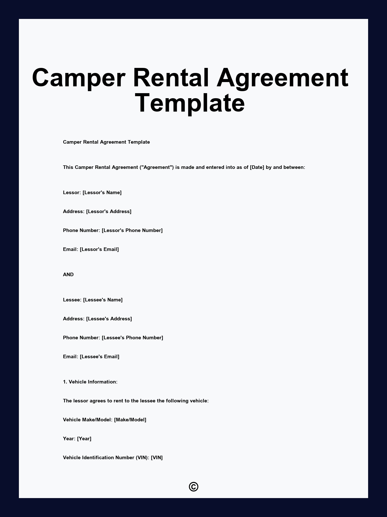Camper Rental Agreement Template