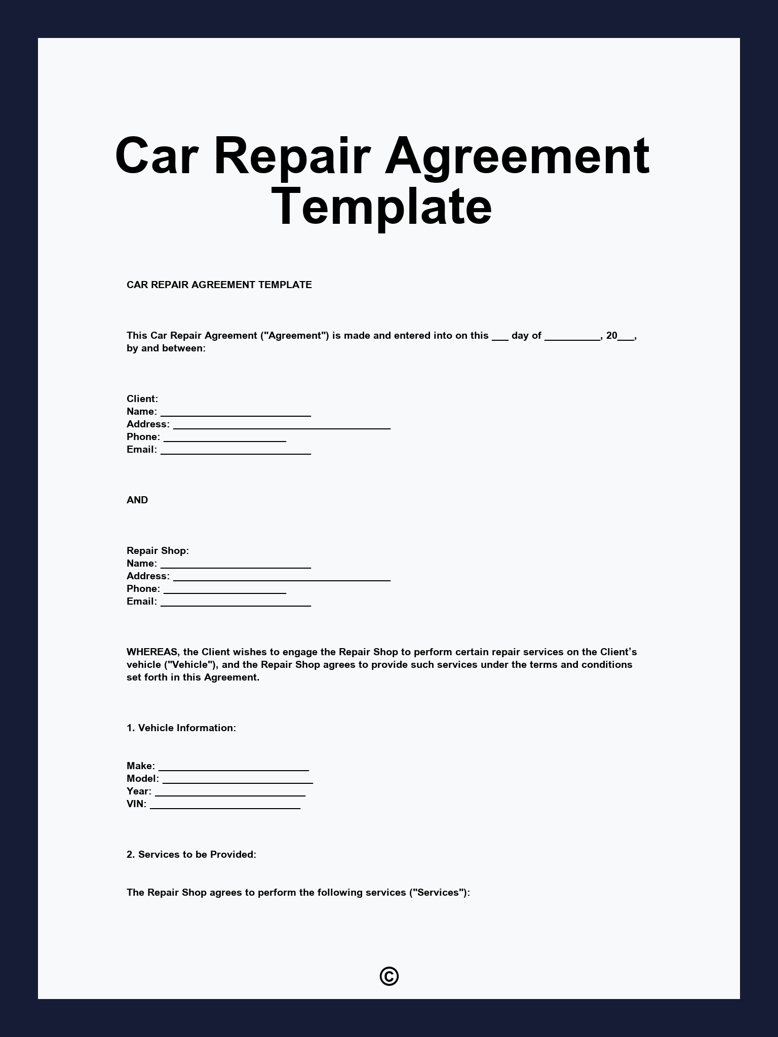 Car Repair Agreement Template