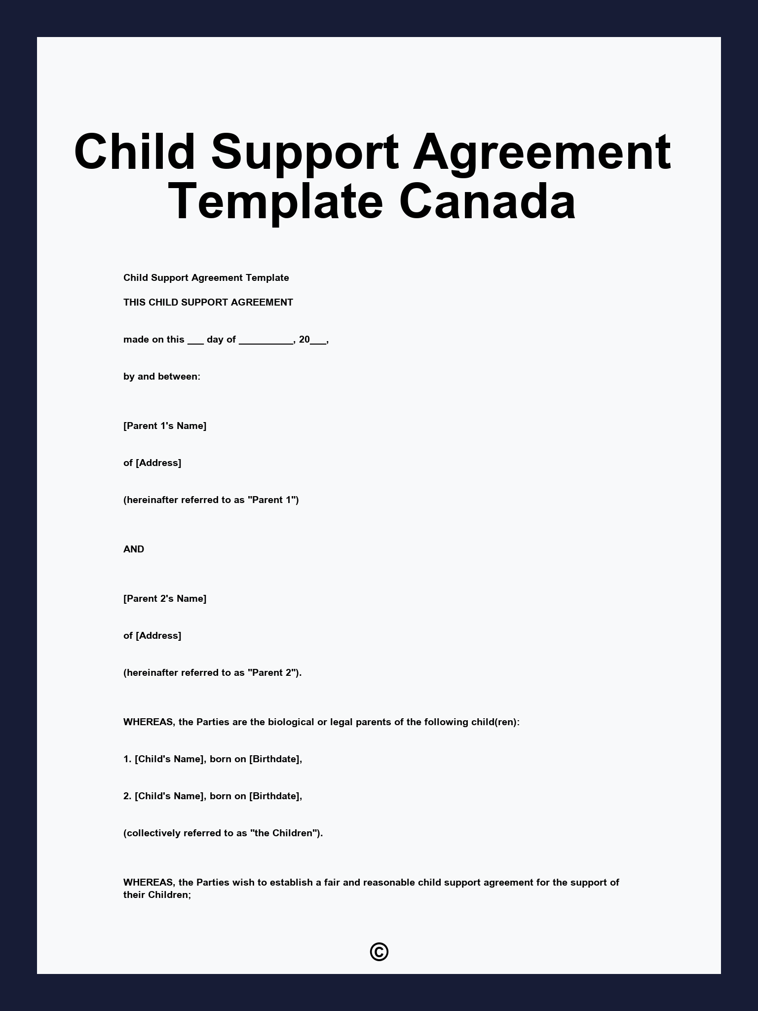 Child Support Agreement Template Canada