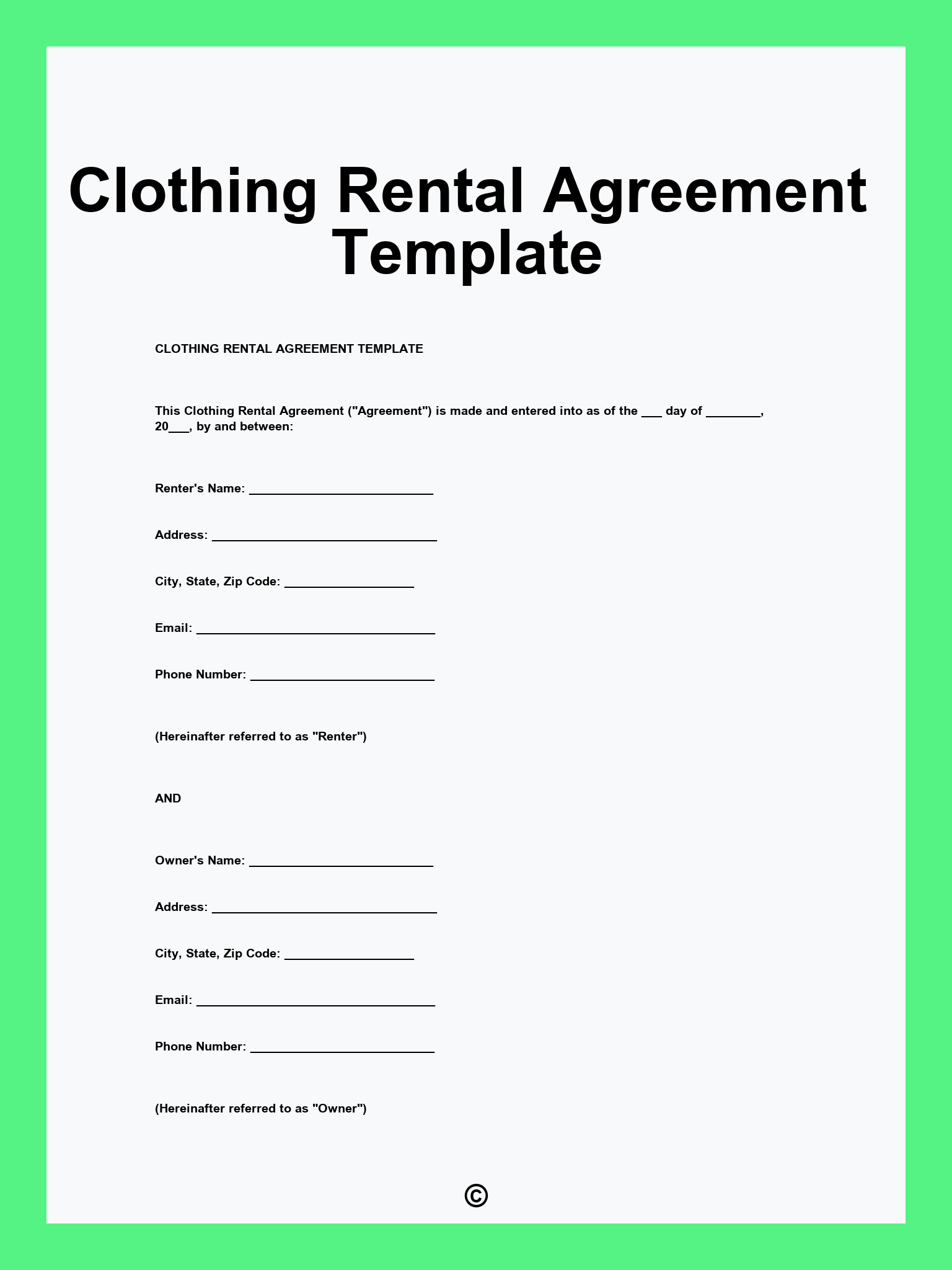 Clothing Rental Agreement Template