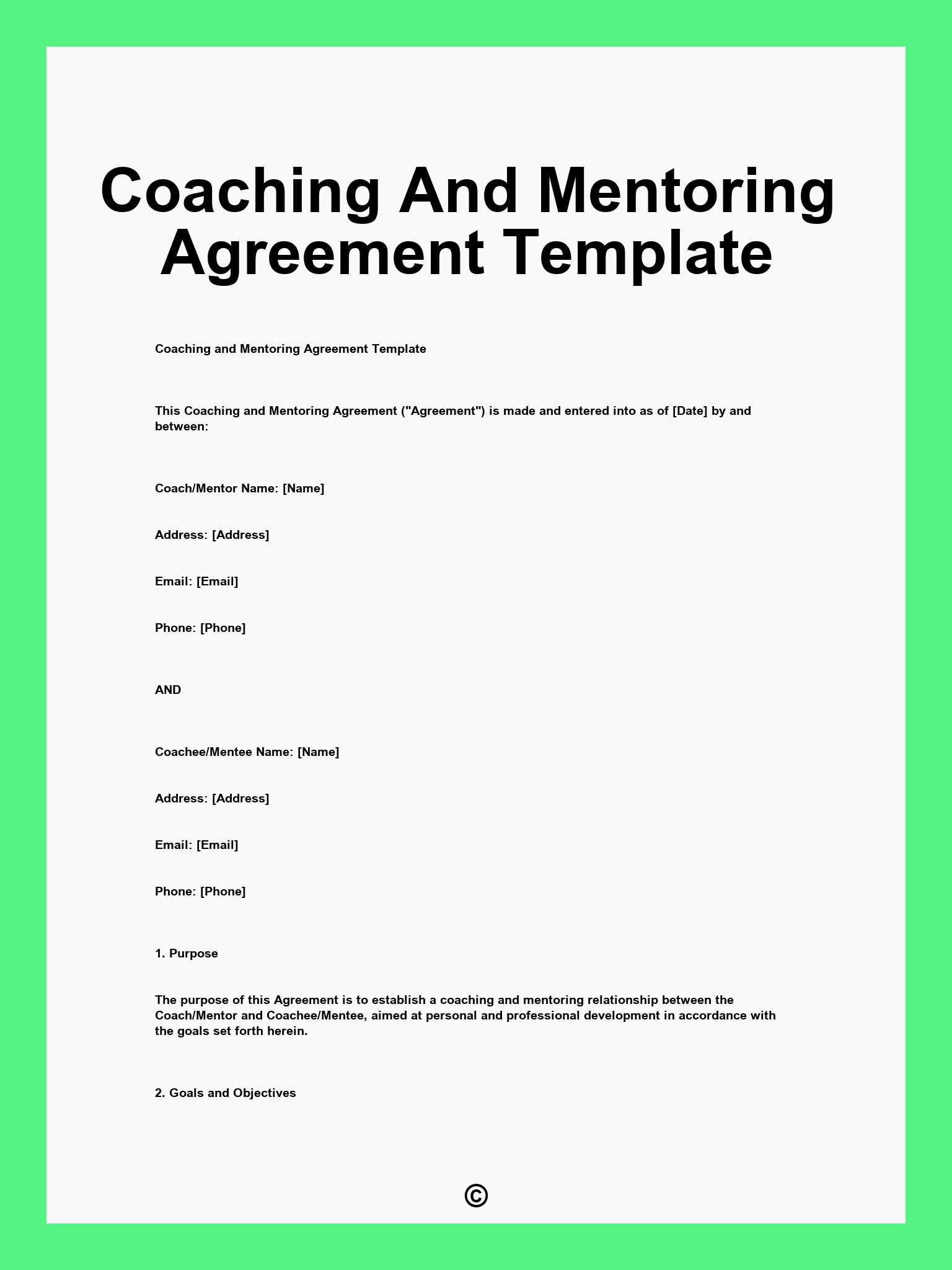 Coaching And Mentoring Agreement Template