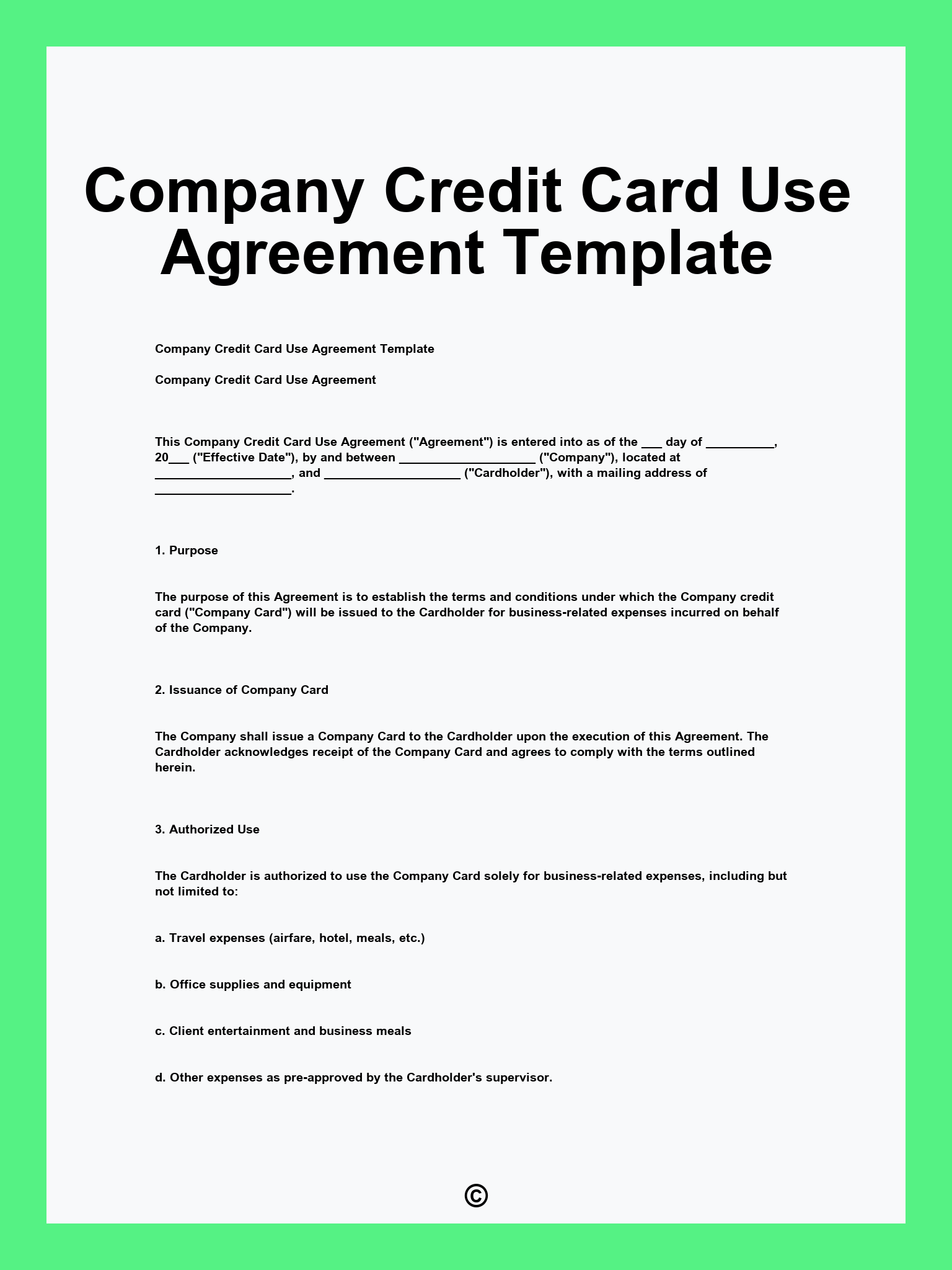 Company Credit Card Use Agreement Template