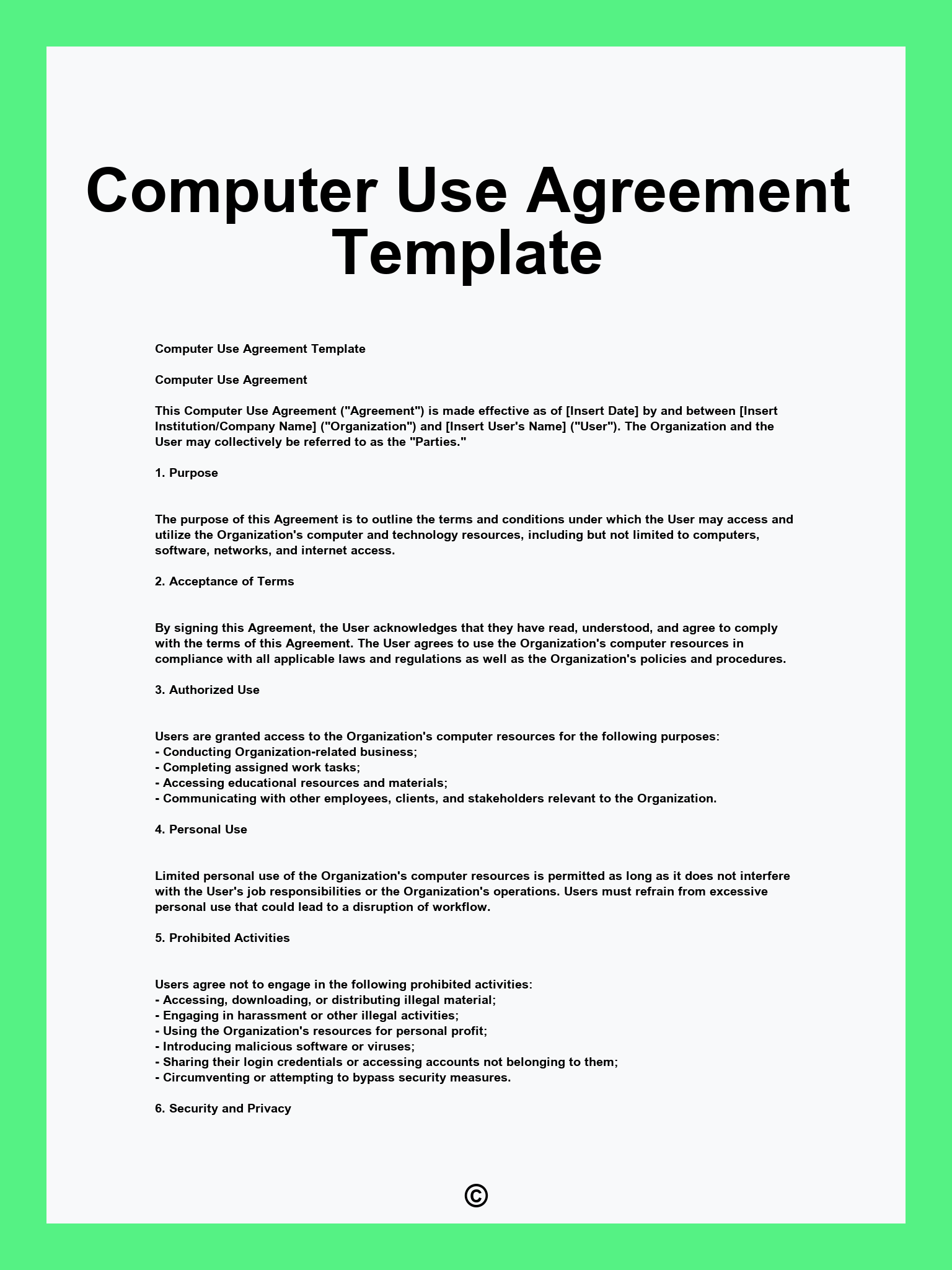 Computer Use Agreement Template