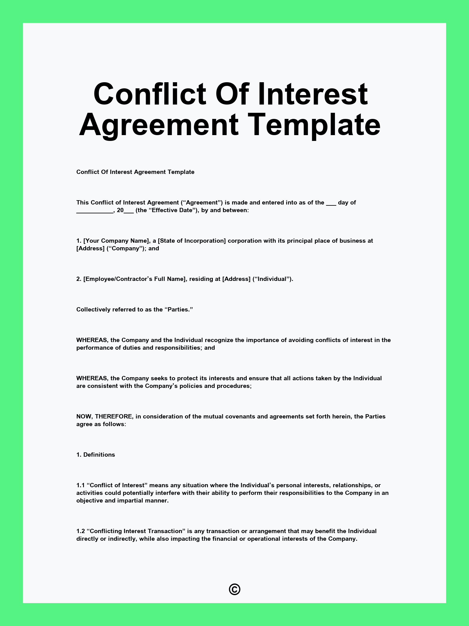 Conflict Of Interest Agreement Template