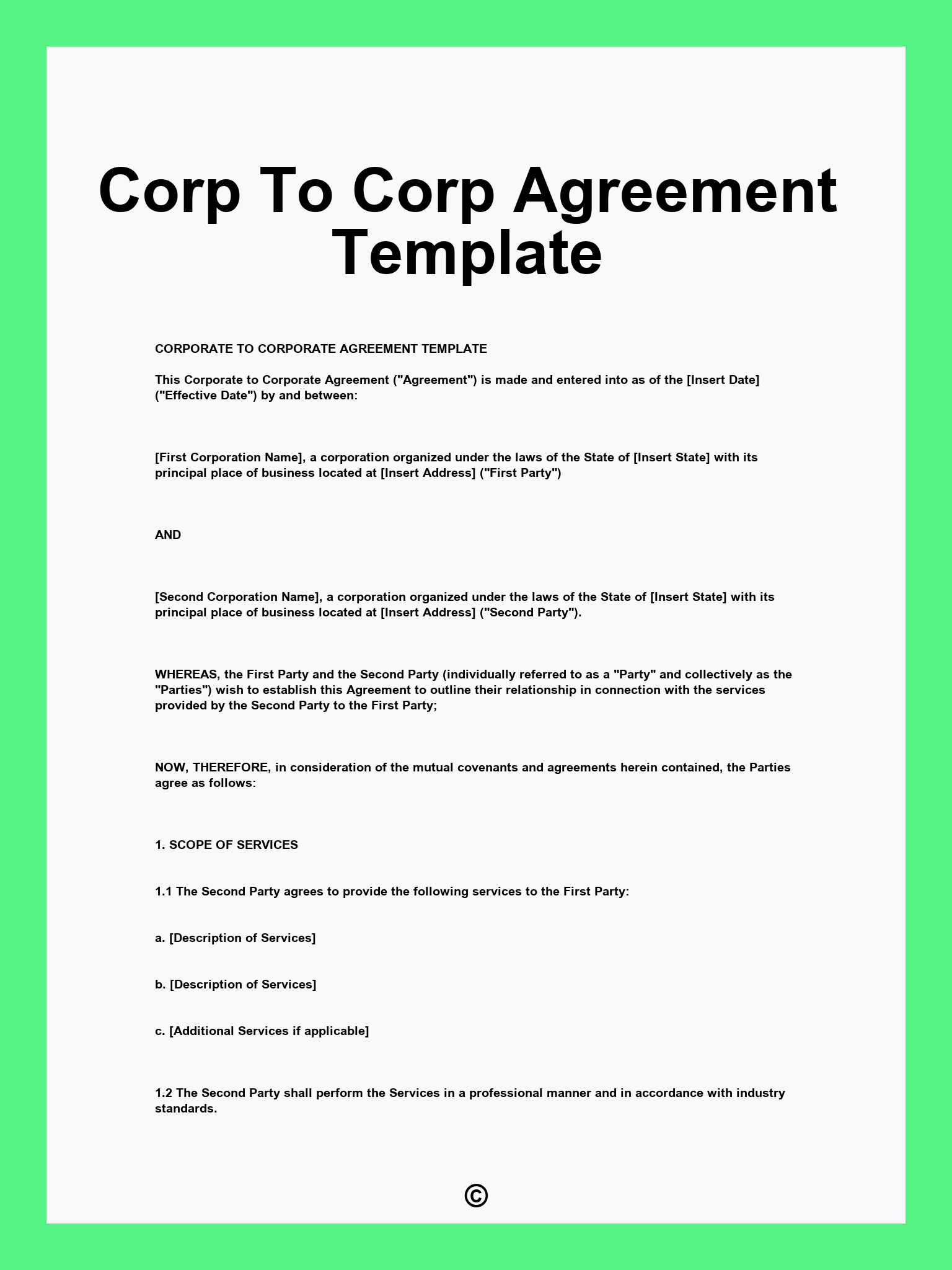 Corp To Corp Agreement Template