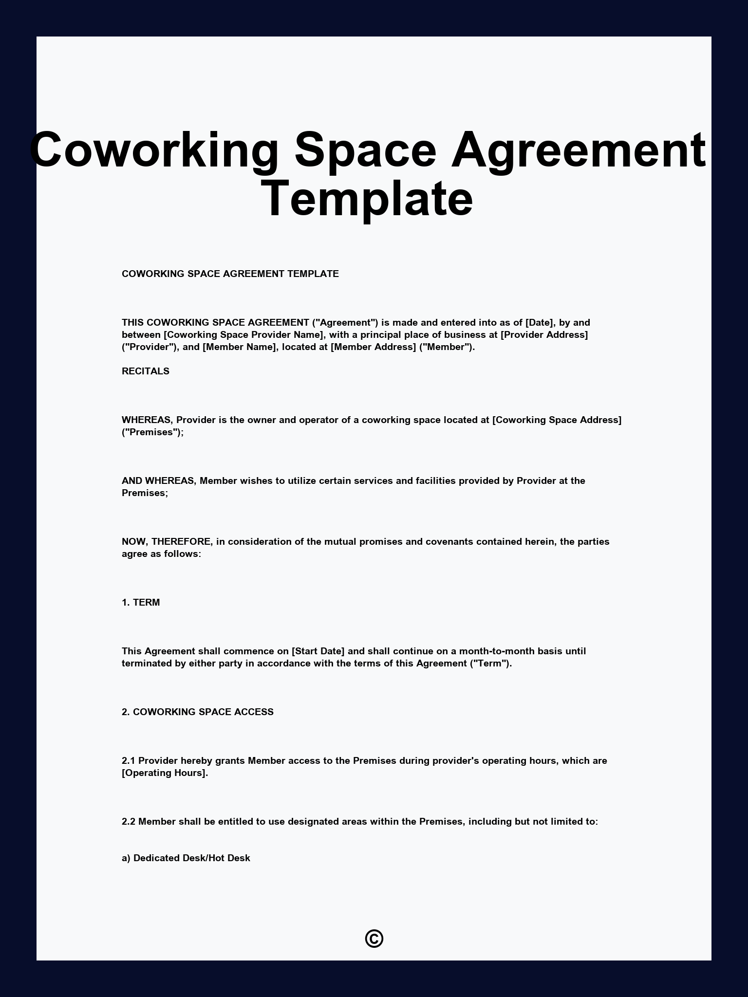 Coworking Space Agreement Template