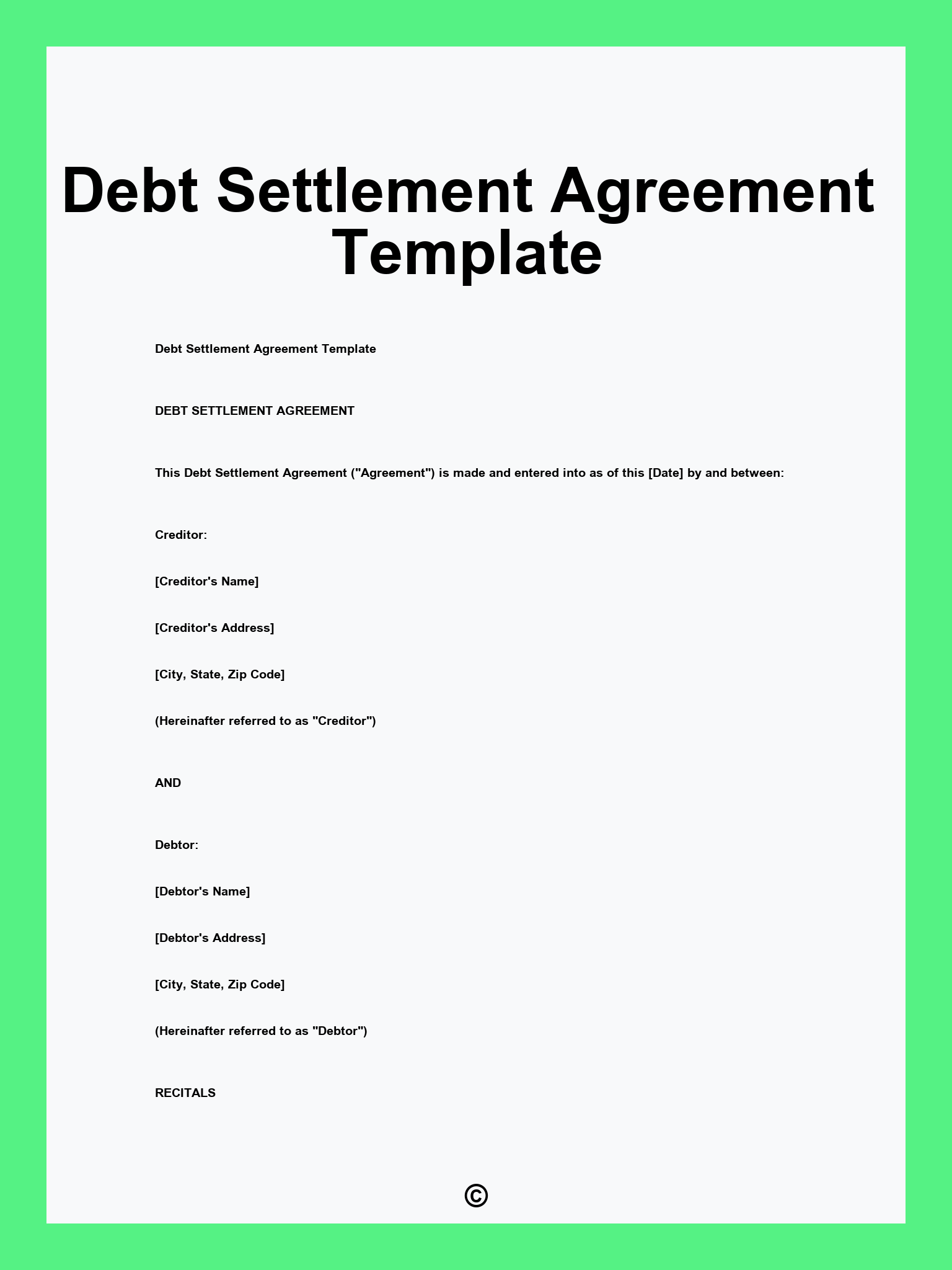 Debt Settlement Agreement Template