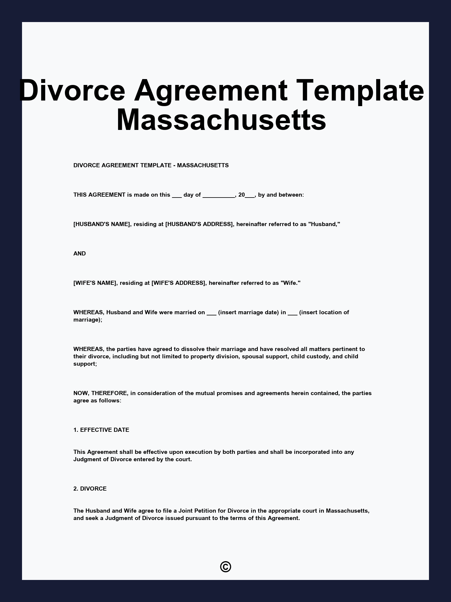 Divorce Agreement Template Massachusetts