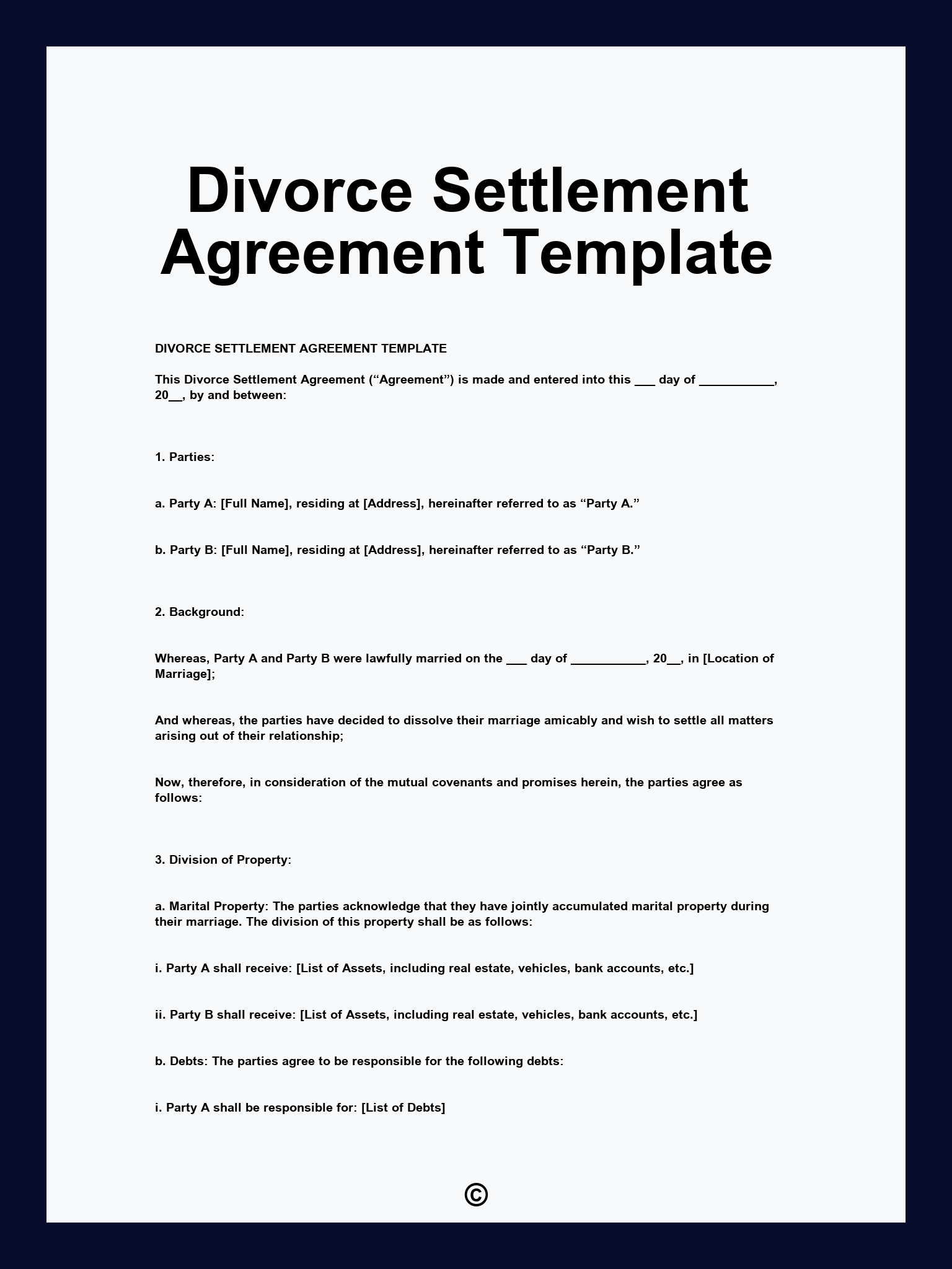 Divorce Settlement Agreement Template