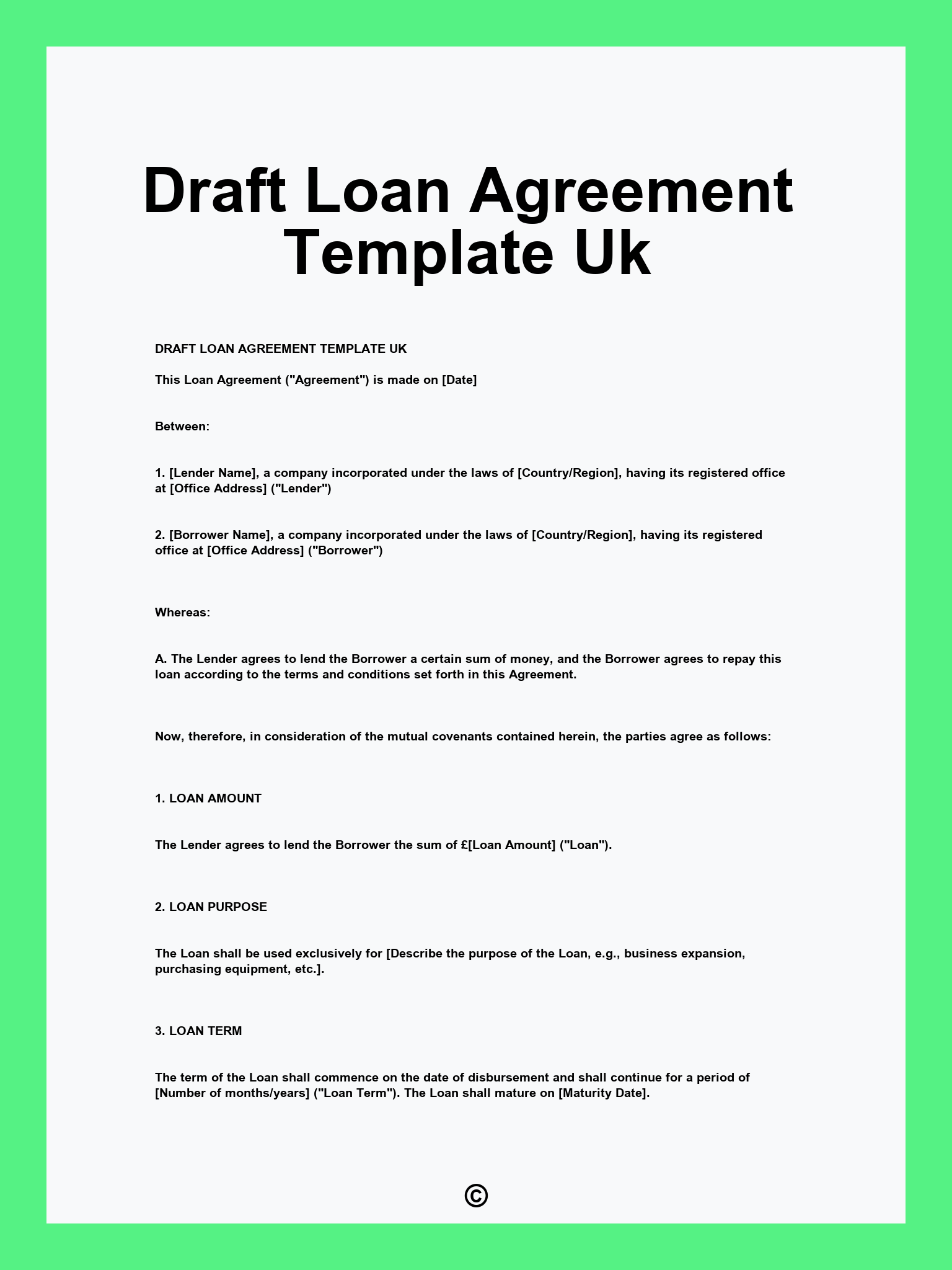 Draft Loan Agreement Template Uk
