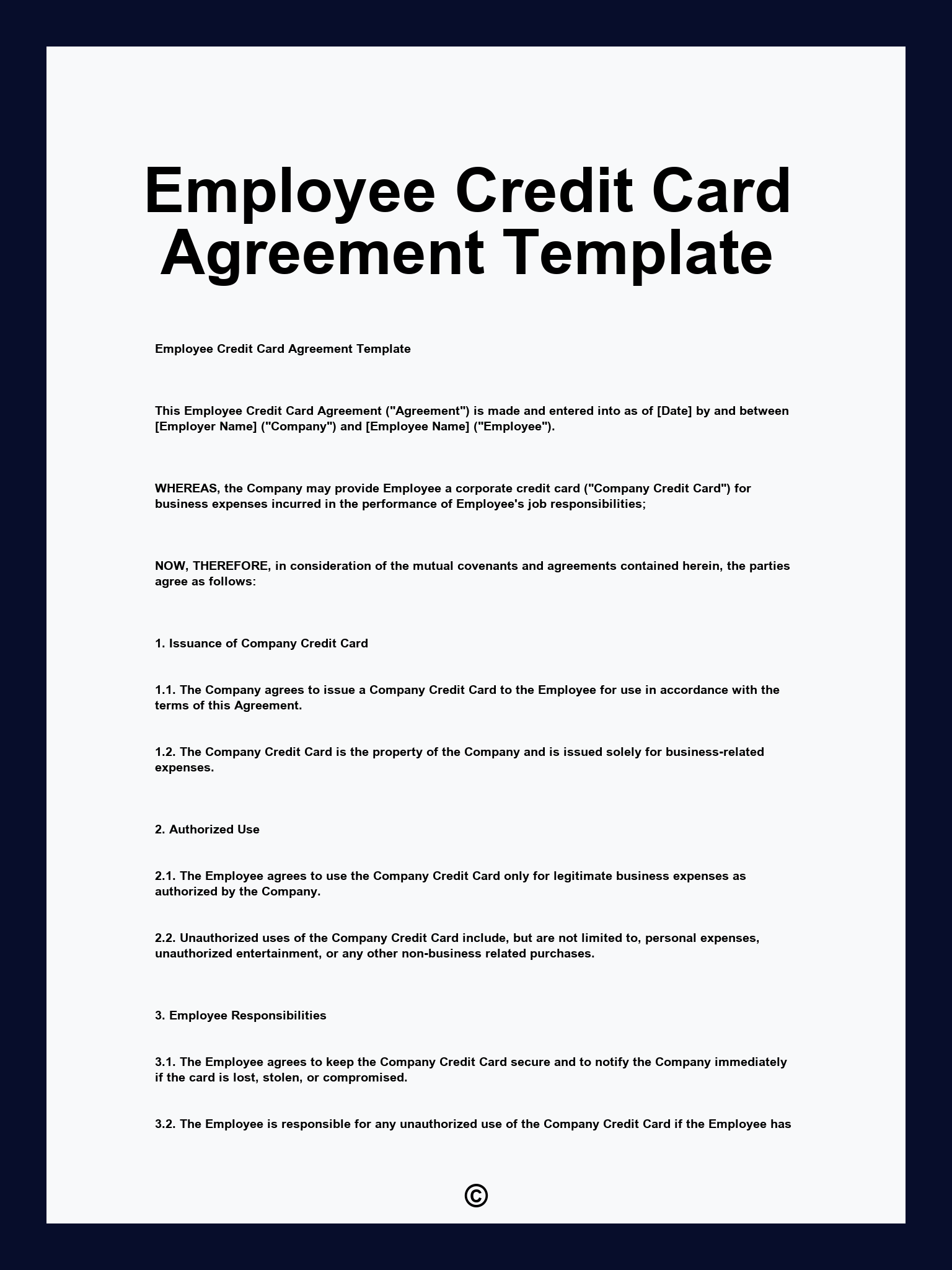 Employee Credit Card Agreement Template