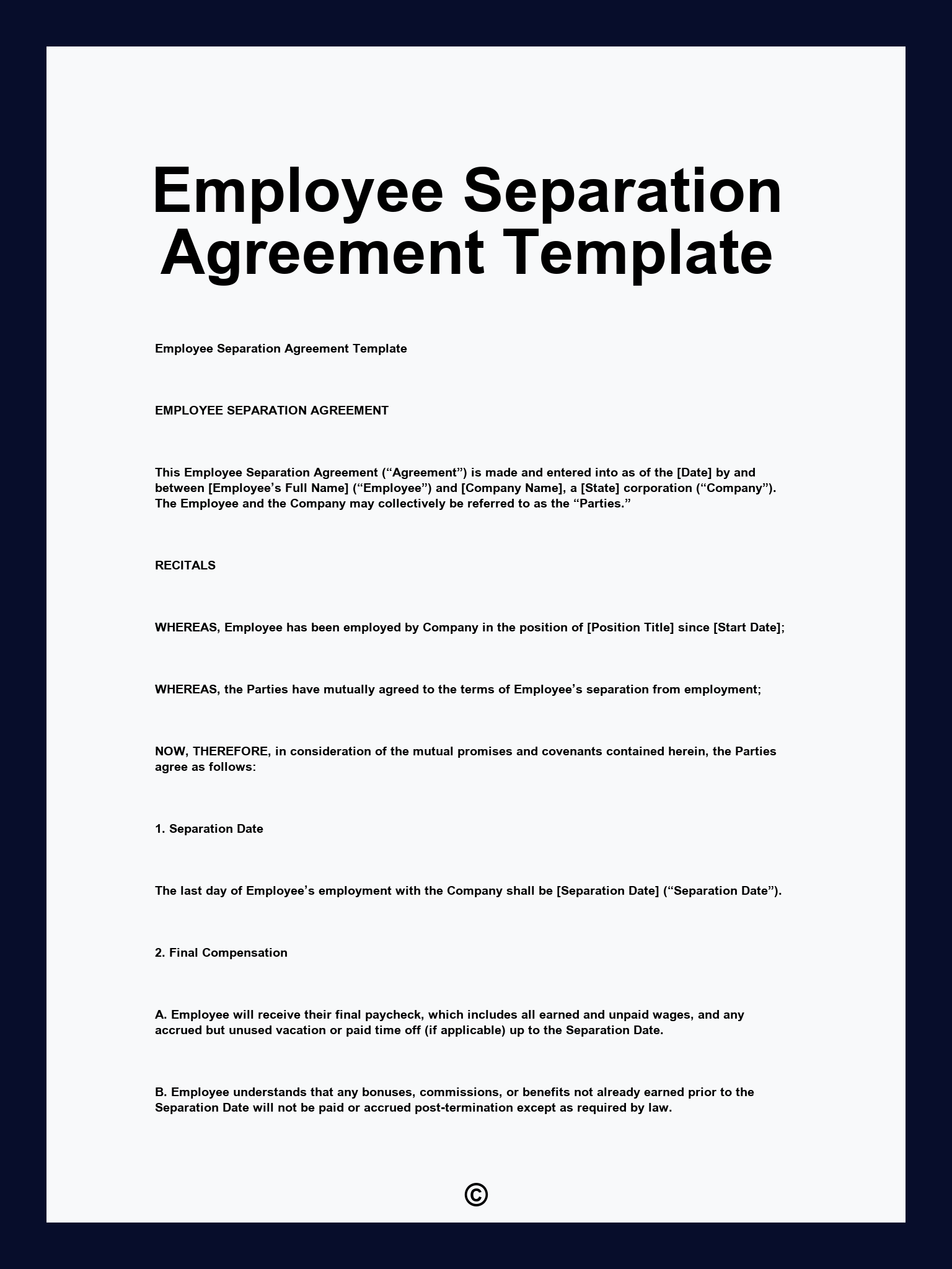 Employee Separation Agreement Template