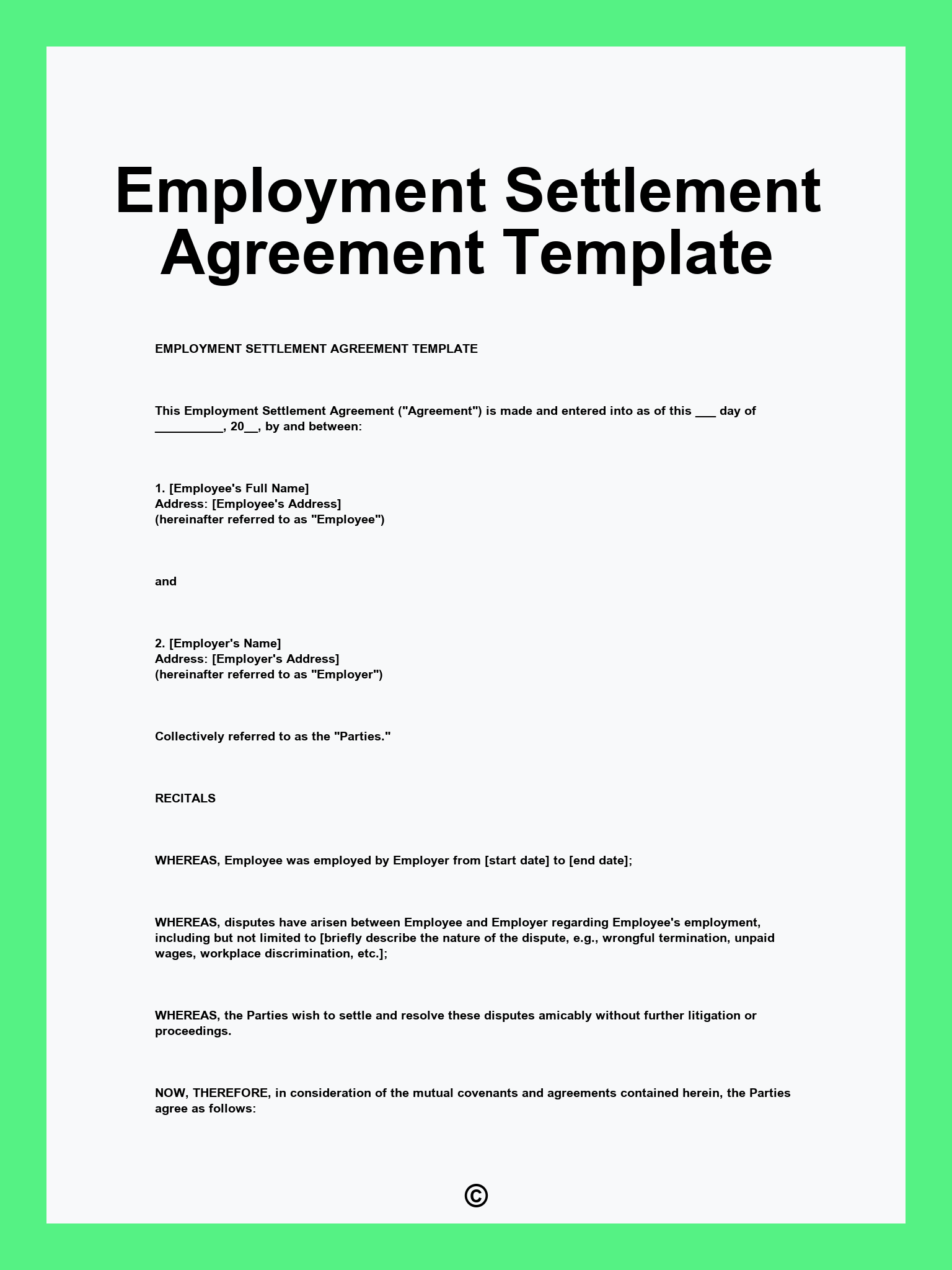 Employment Settlement Agreement Template