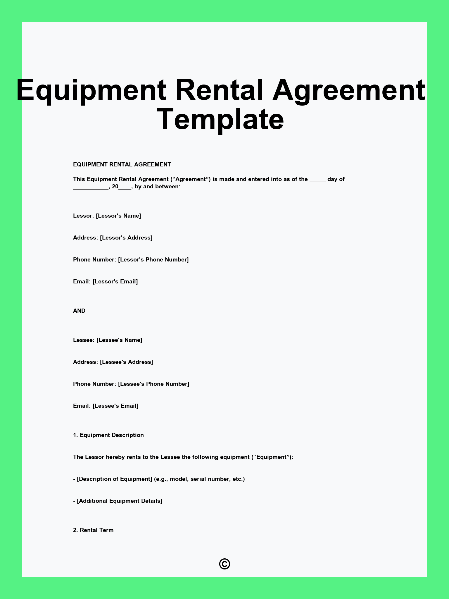 Equipment Rental Agreement Template