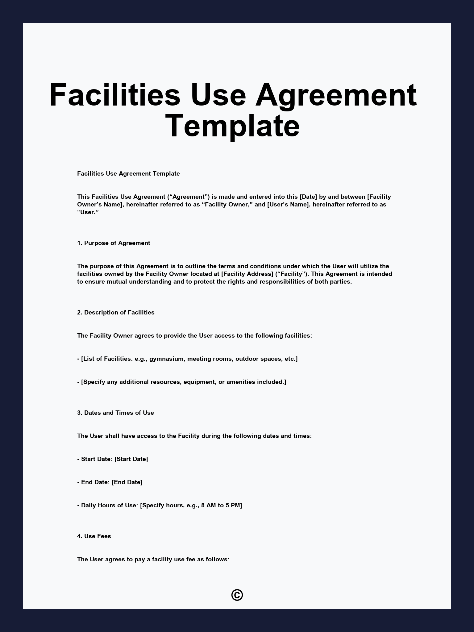 Facilities Use Agreement Template