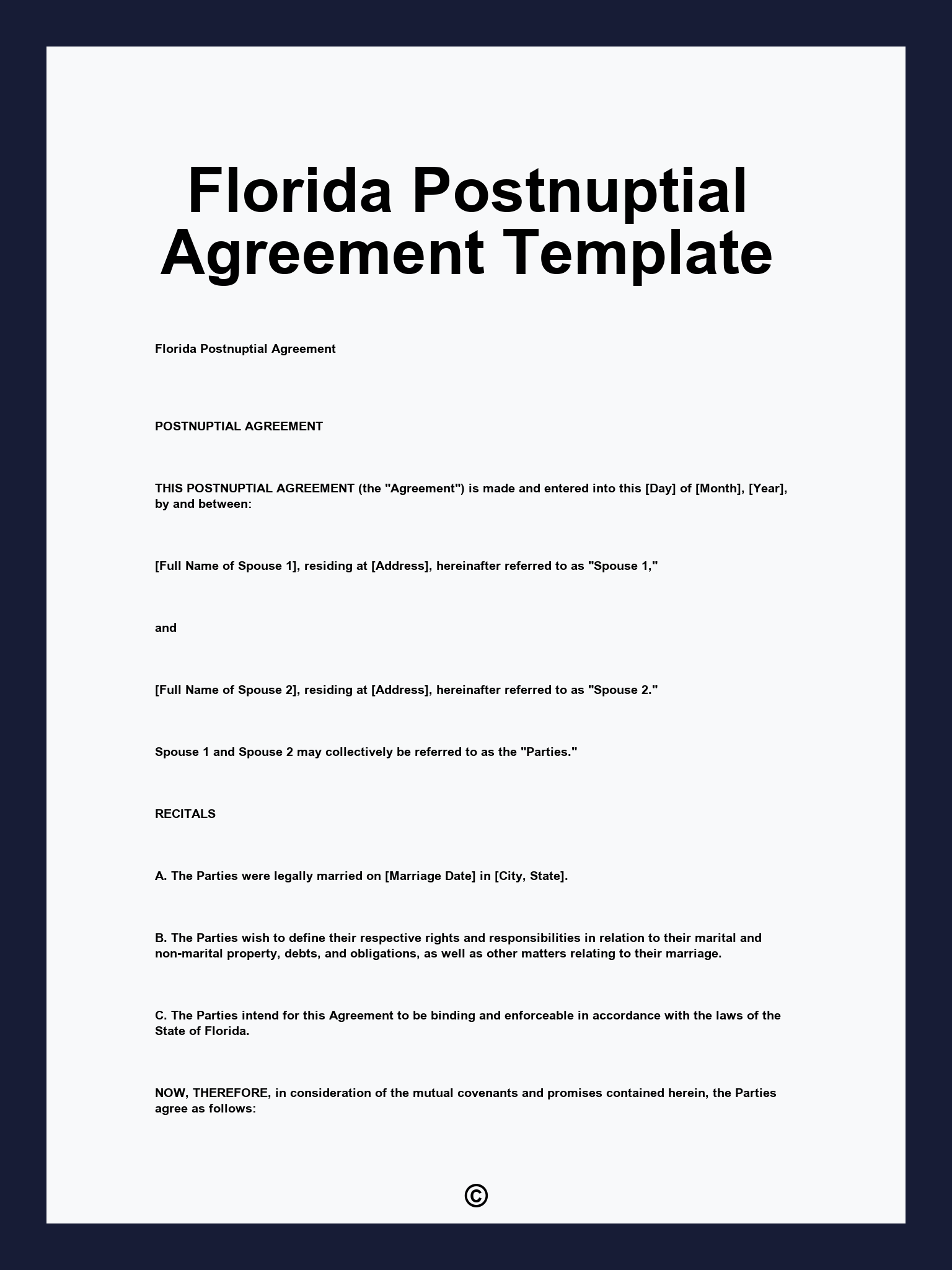 Florida Postnuptial Agreement Template