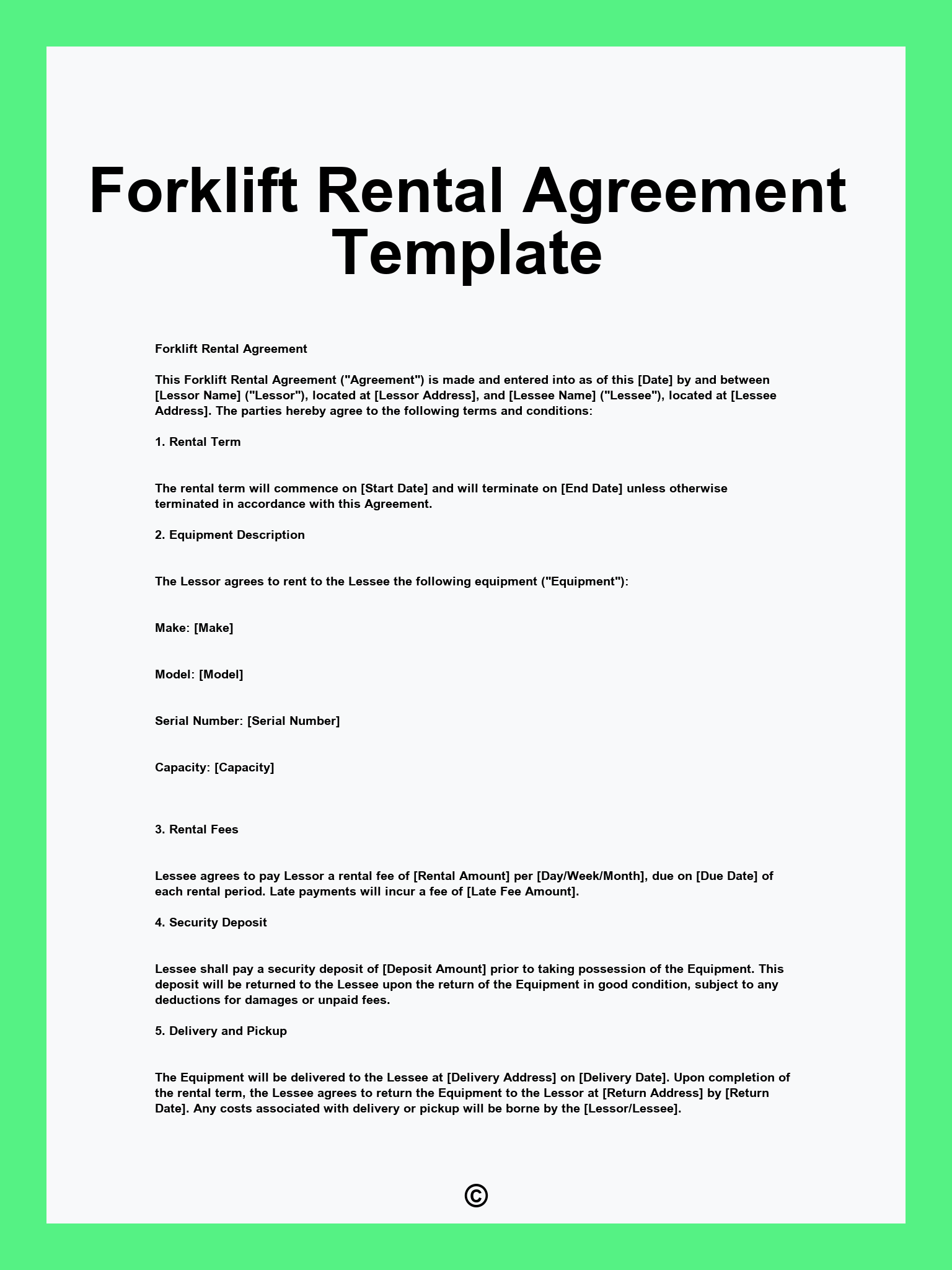 Forklift Rental Agreement Template