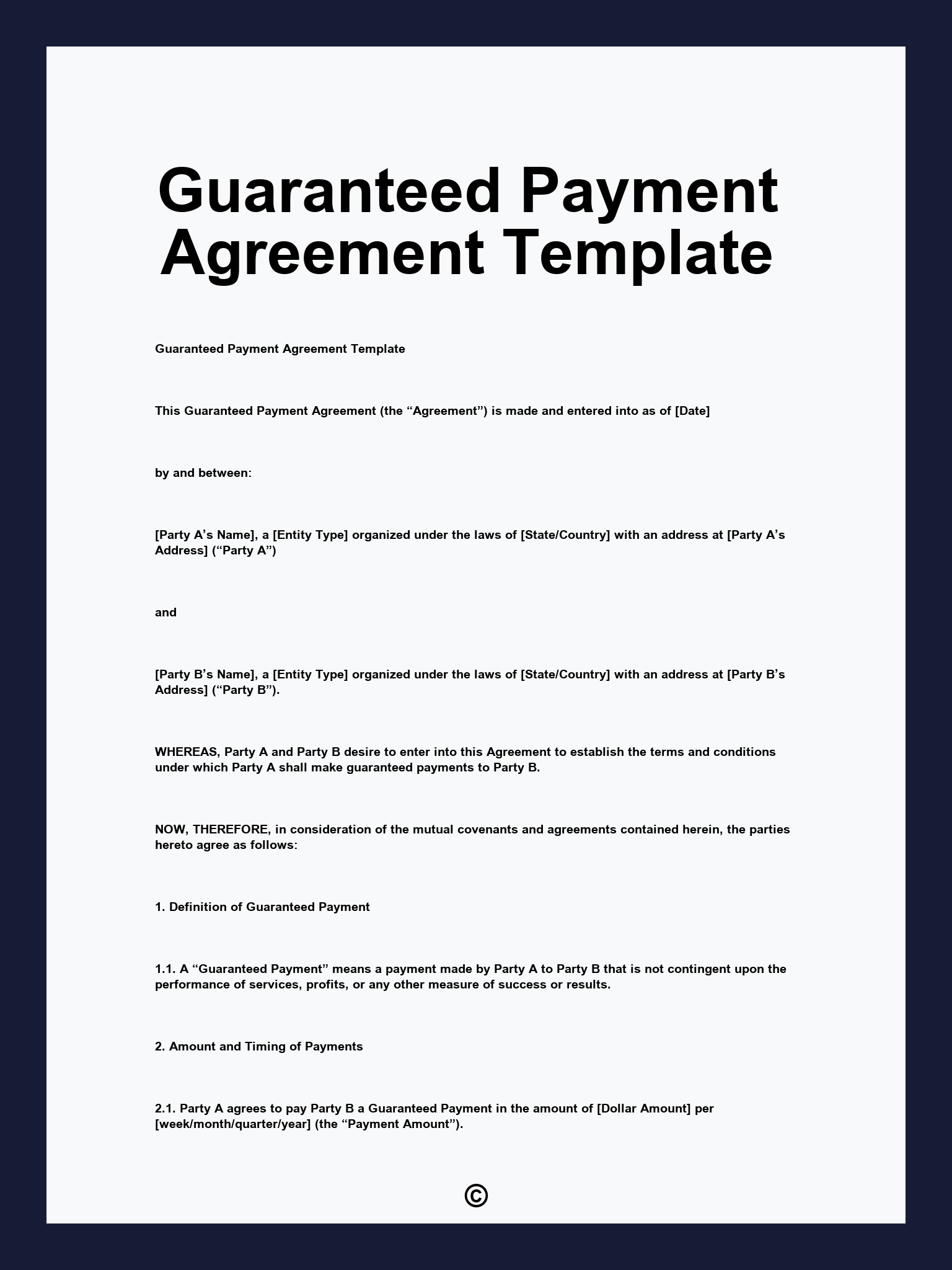 Guaranteed Payment Agreement Template