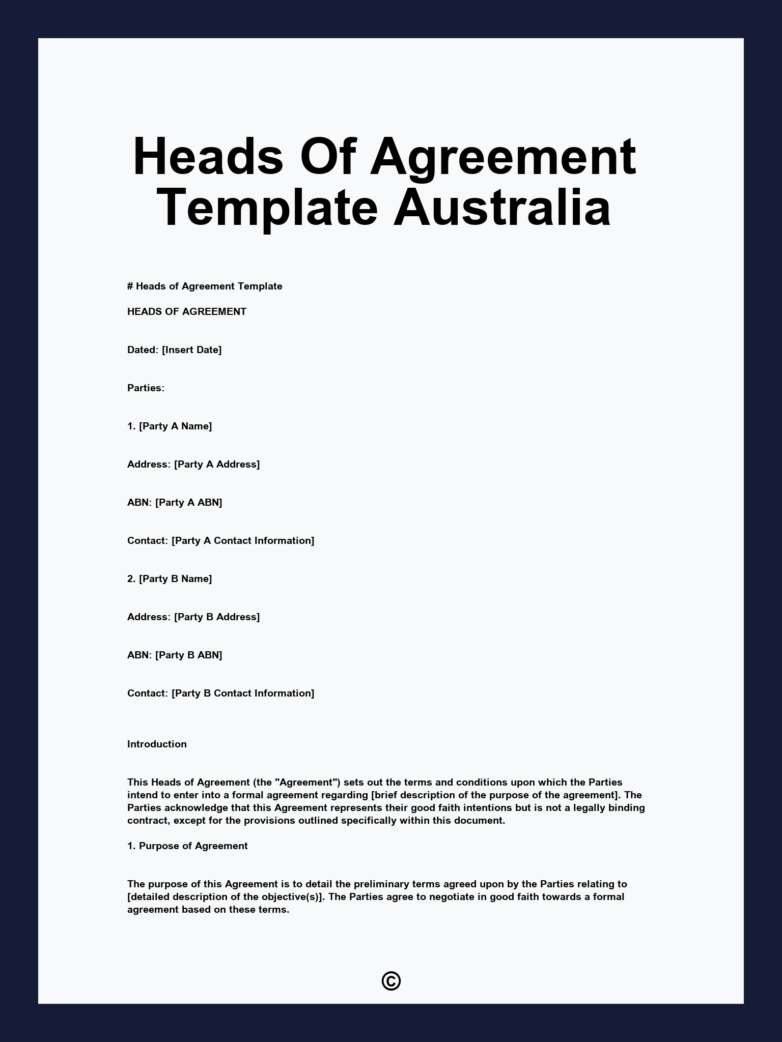 Heads Of Agreement Template Australia