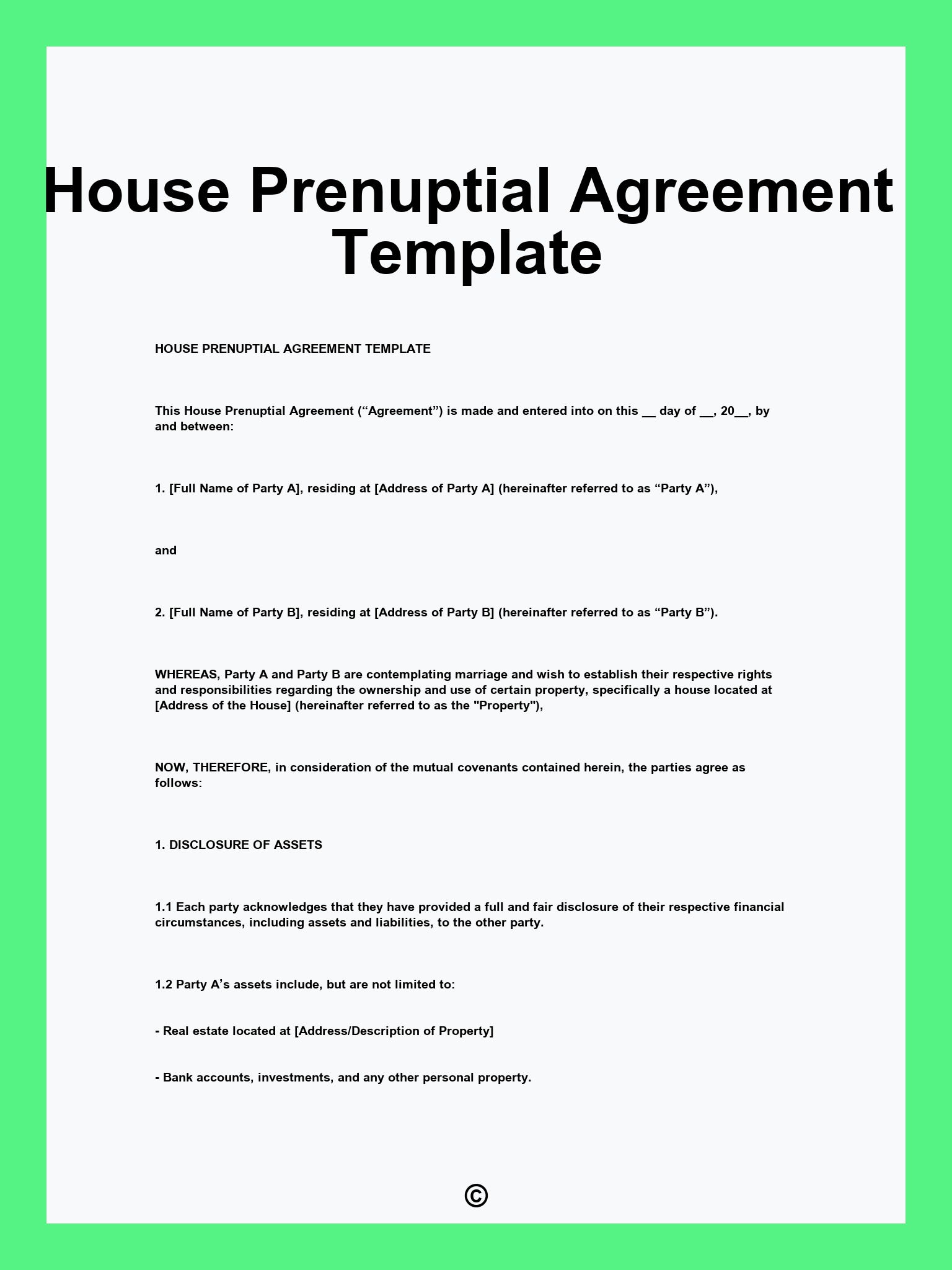 House Prenuptial Agreement Template