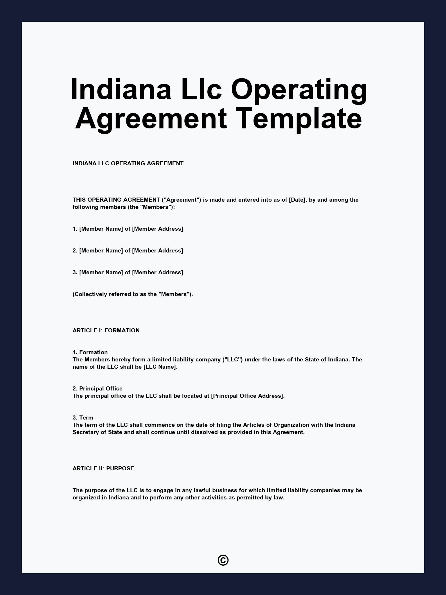 Indiana Llc Operating Agreement Template