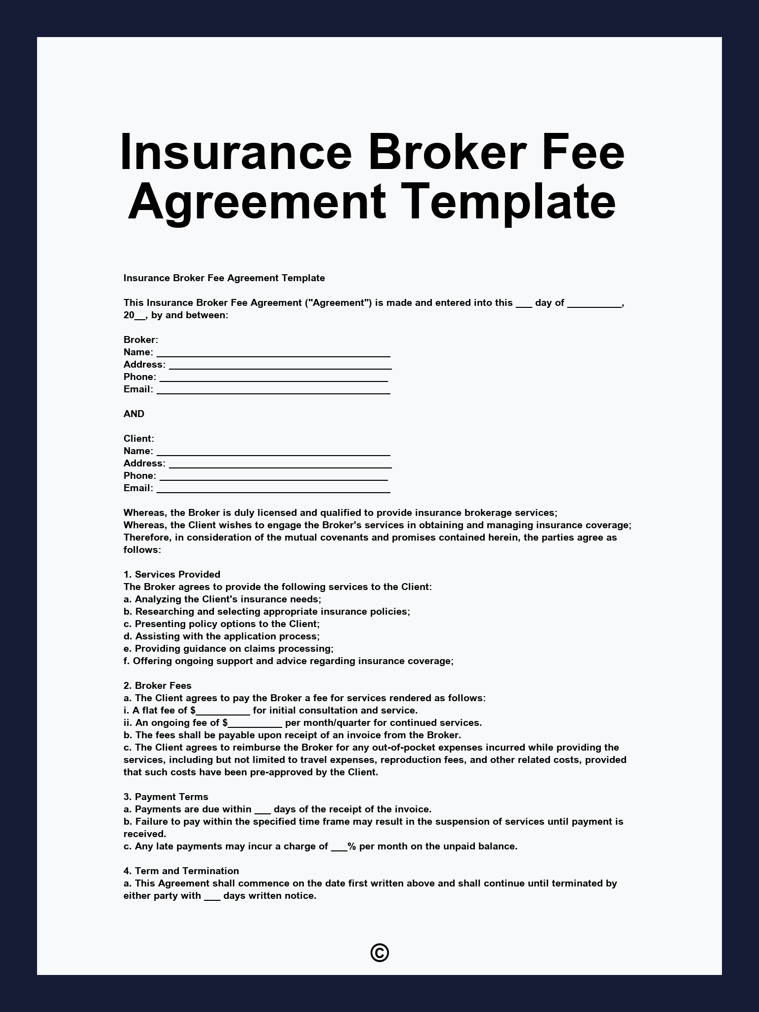 Insurance Broker Fee Agreement Template