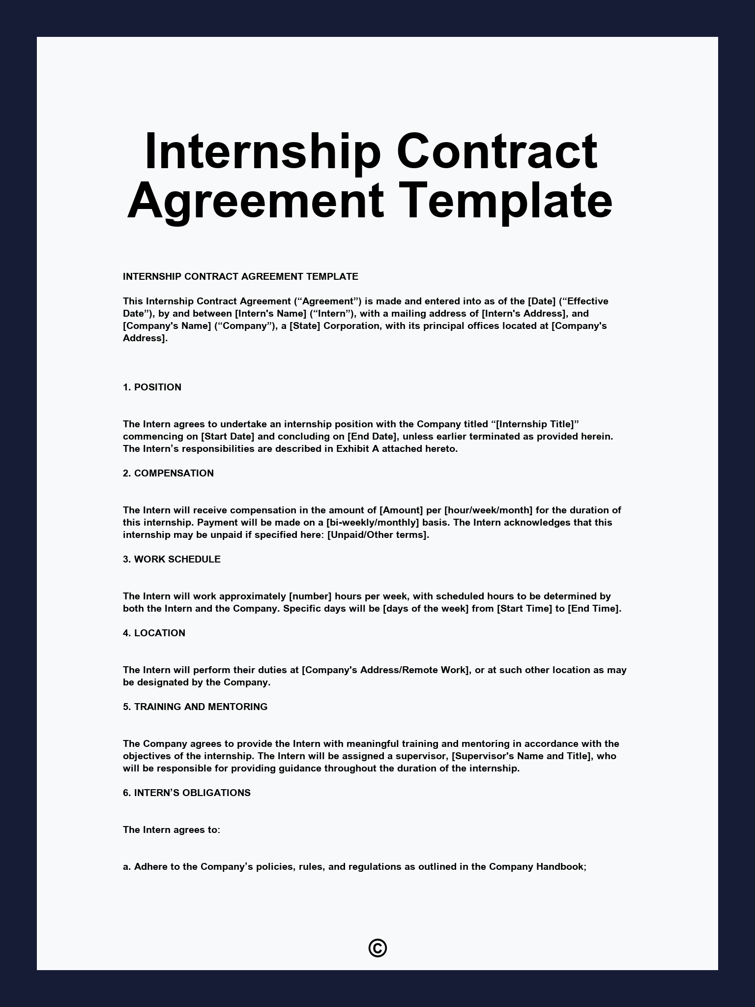 Internship Contract Agreement Template