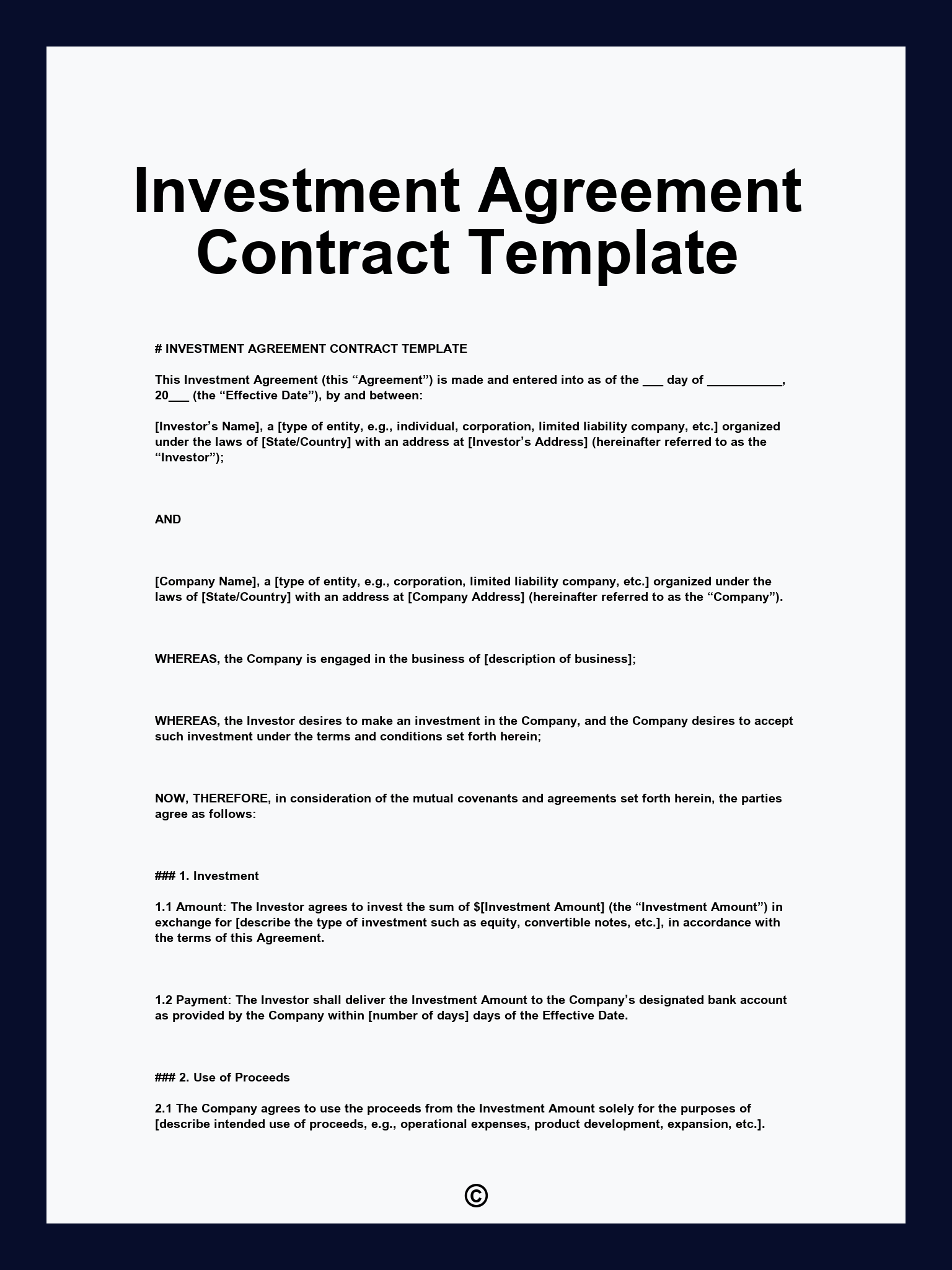 Investment Agreement Contract Template