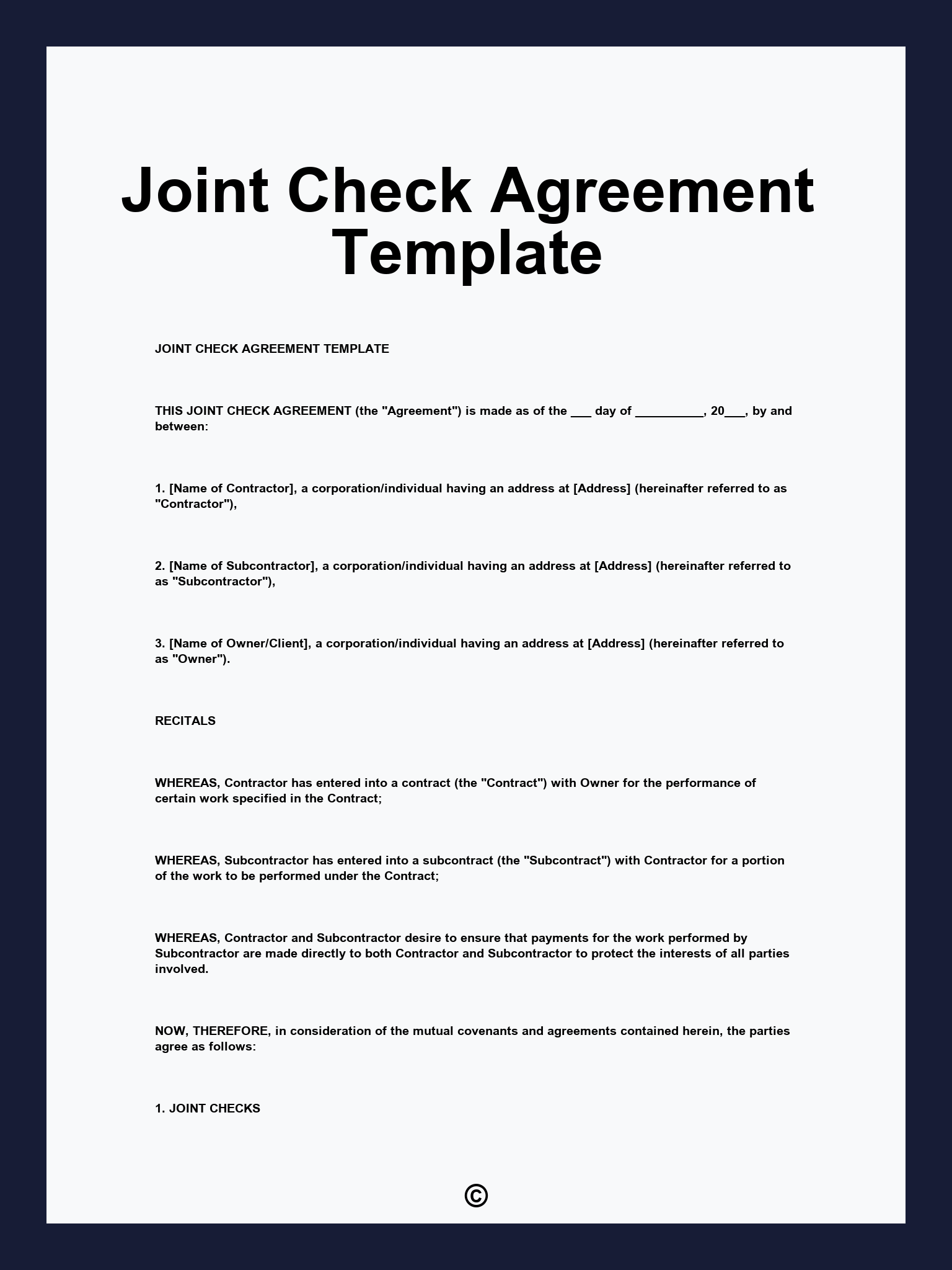 Joint Check Agreement Template