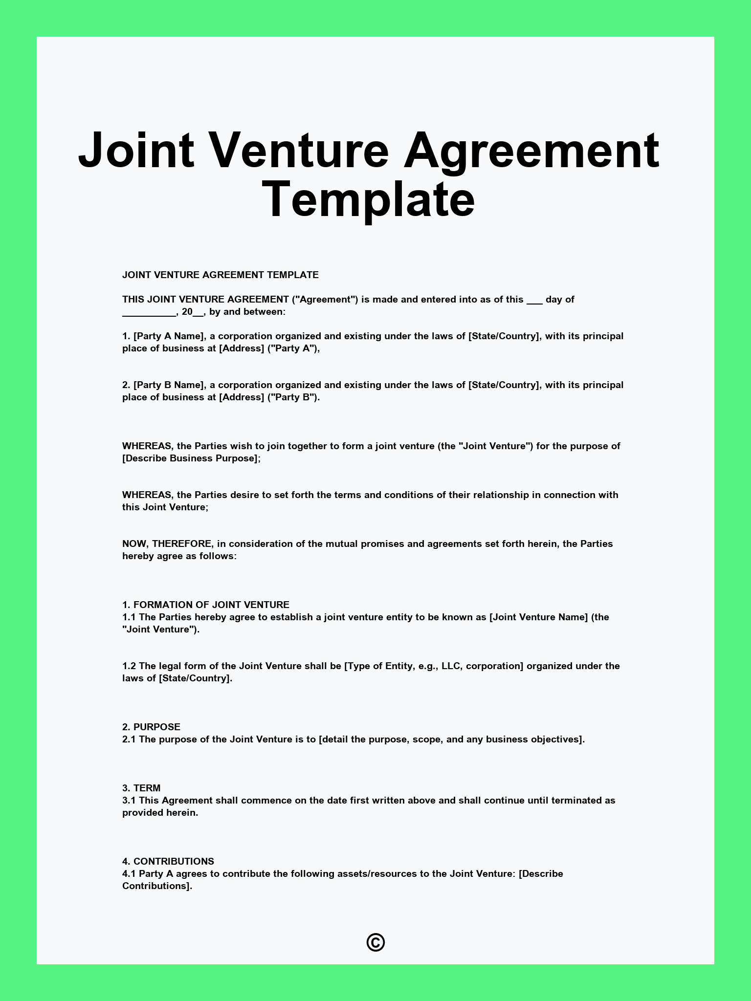 Joint Venture Agreement Template
