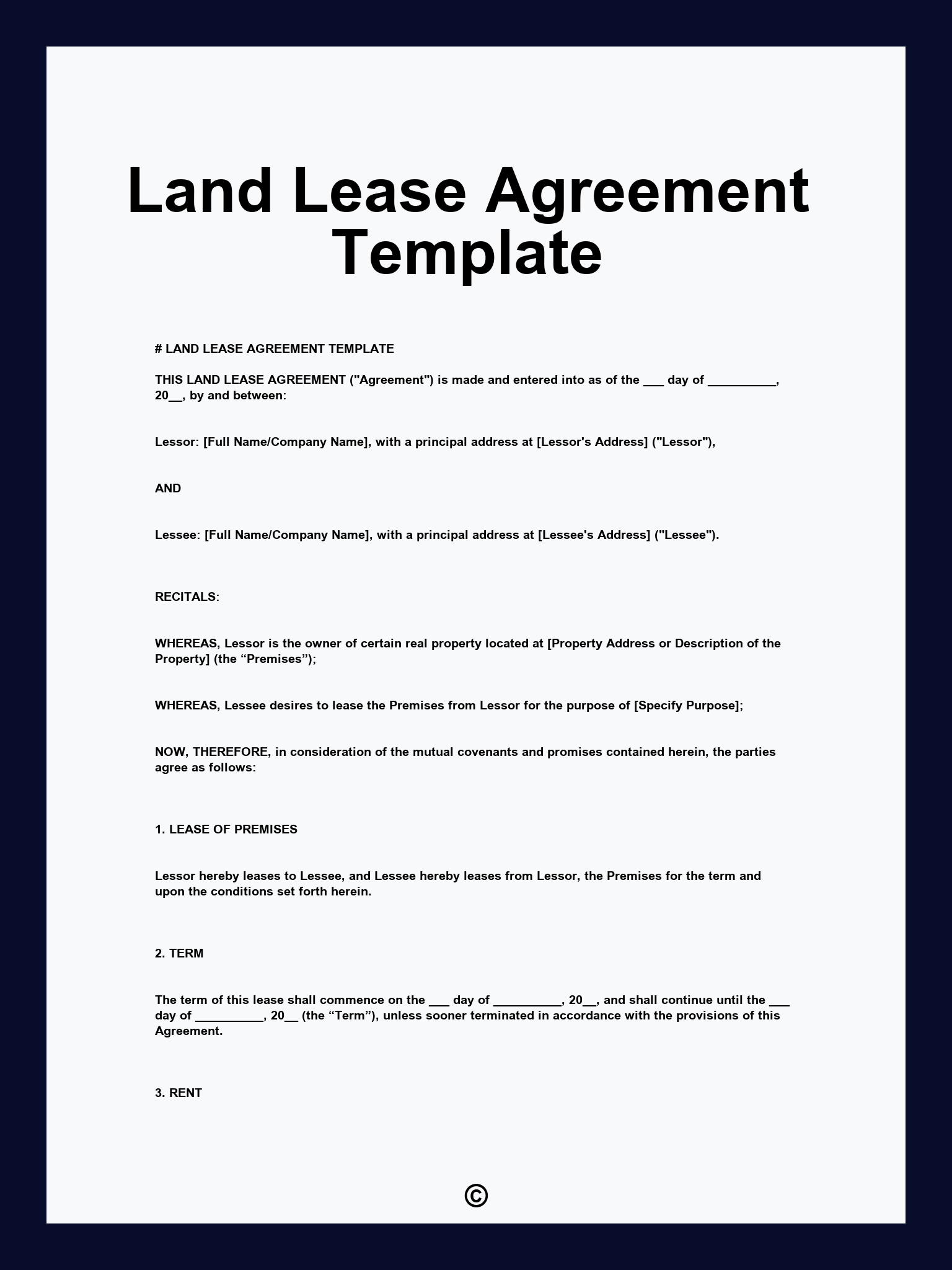 Land Lease Agreement Template