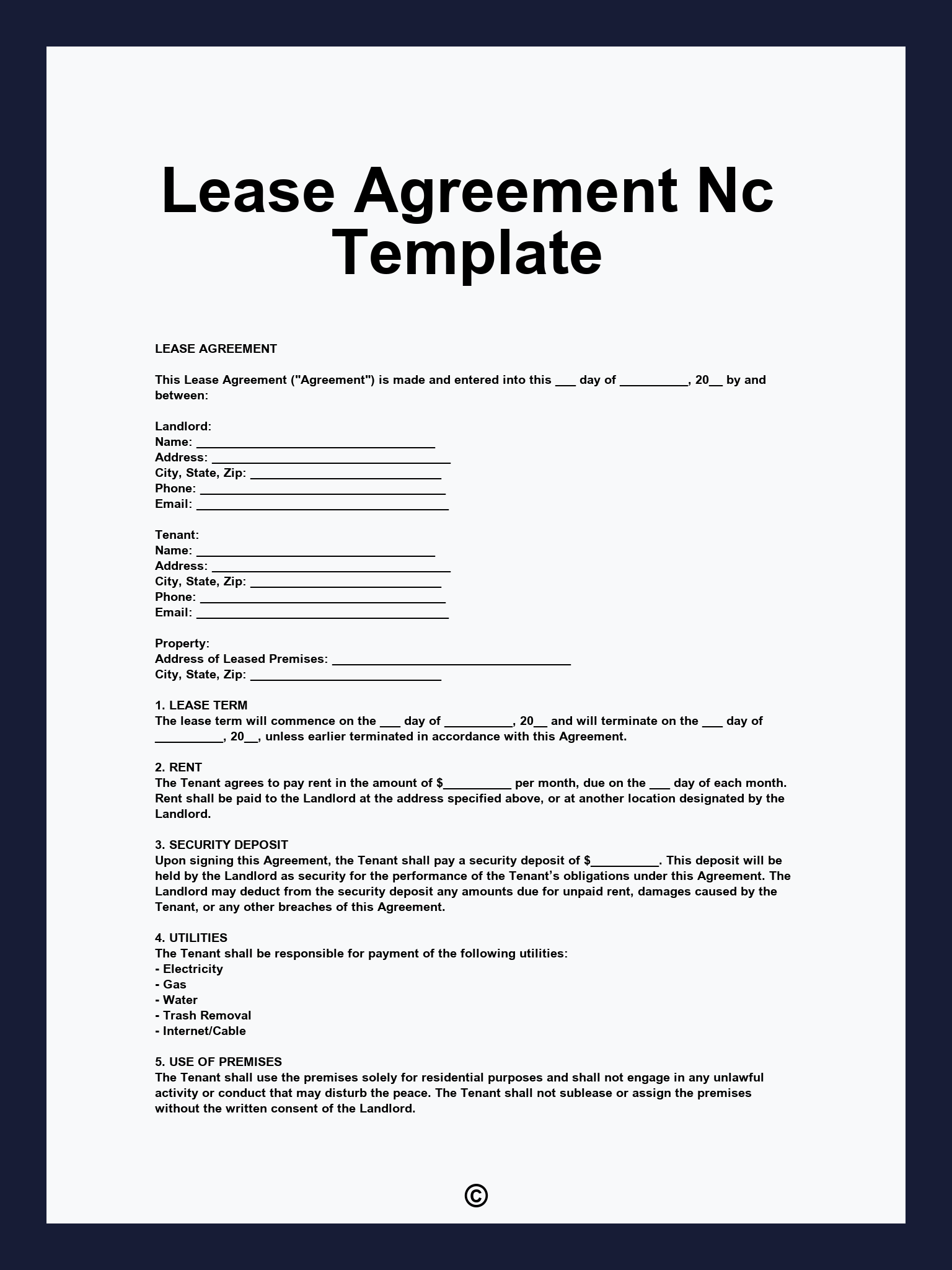 Lease Agreement Nc Template