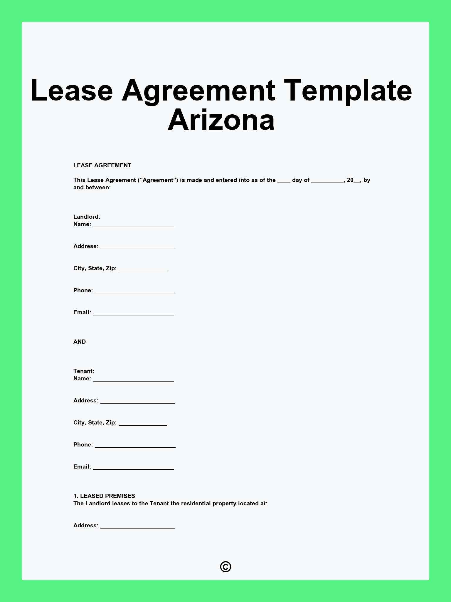Lease Agreement Template Arizona