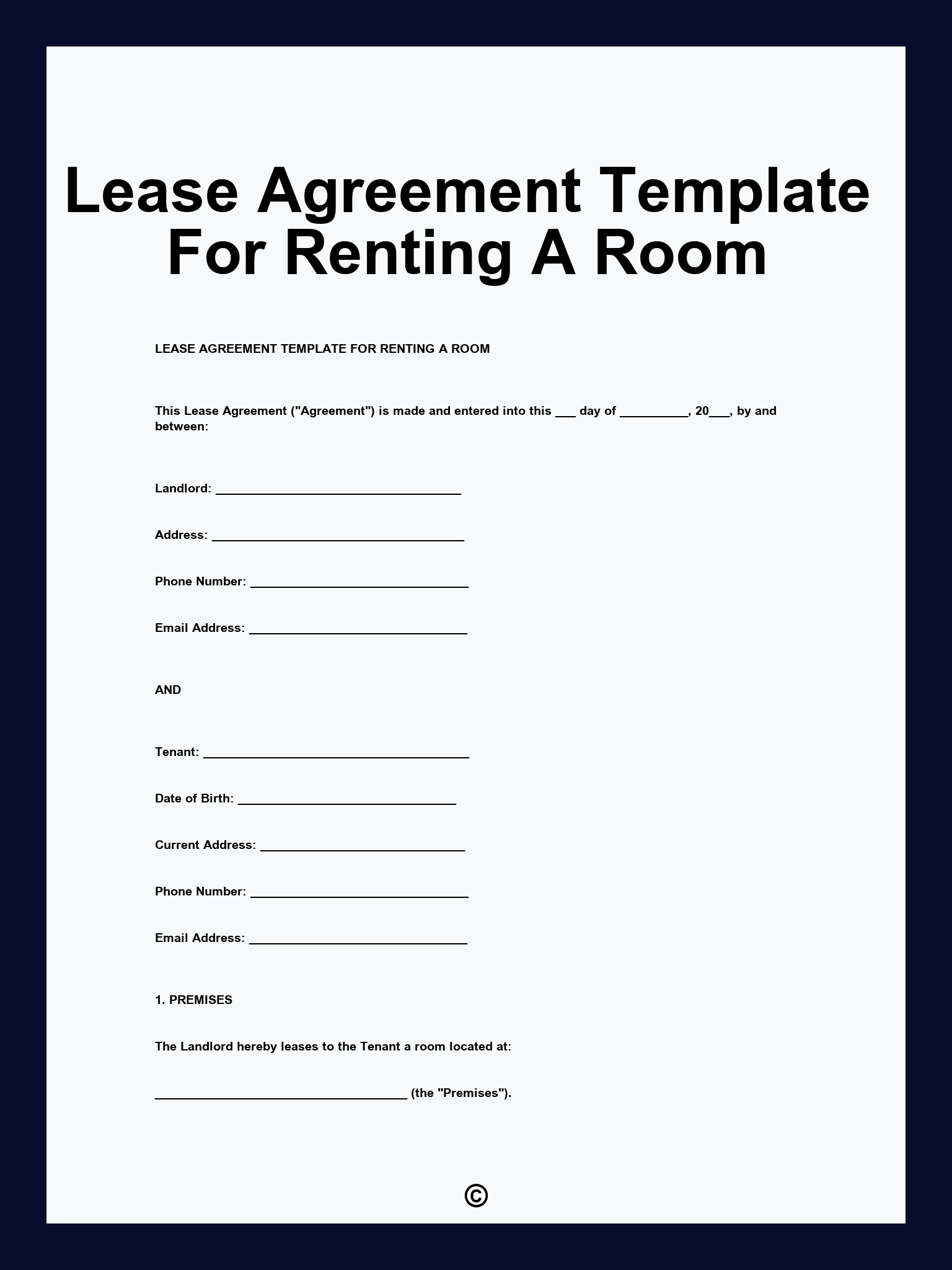 Lease Agreement Template For Renting A Room