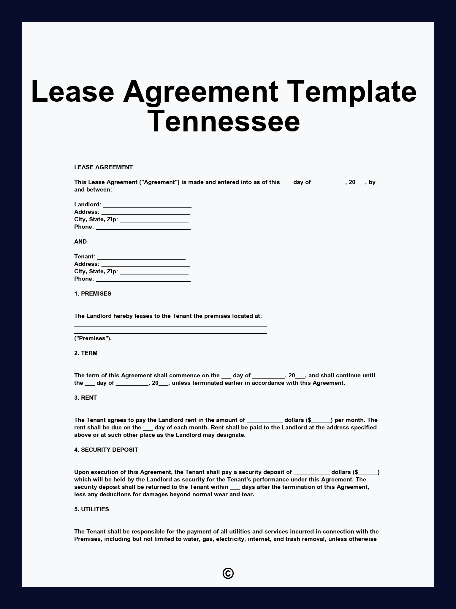 Lease Agreement Template Tennessee