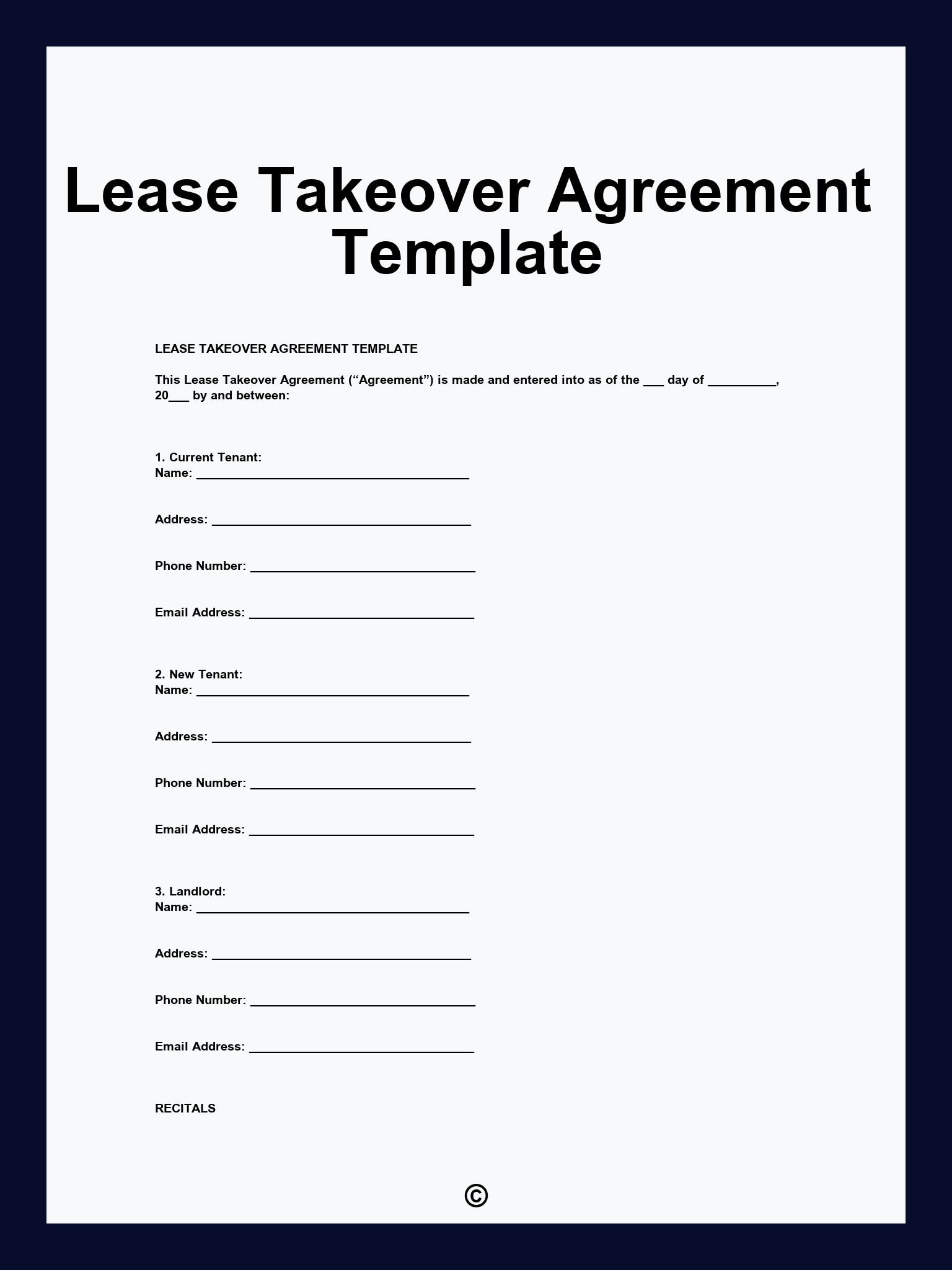 Lease Takeover Agreement Template