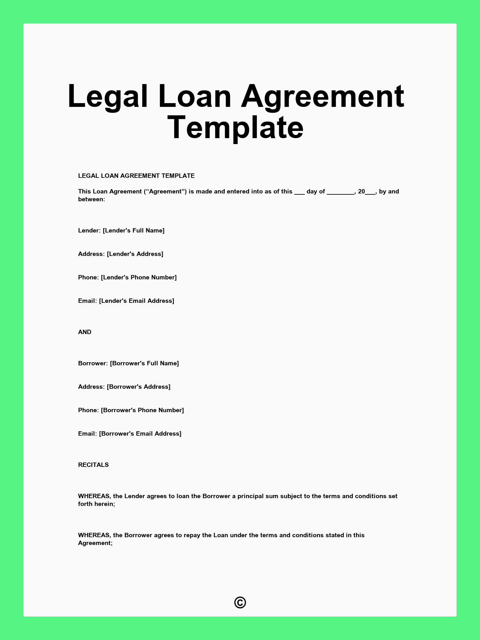 Legal Loan Agreement Template