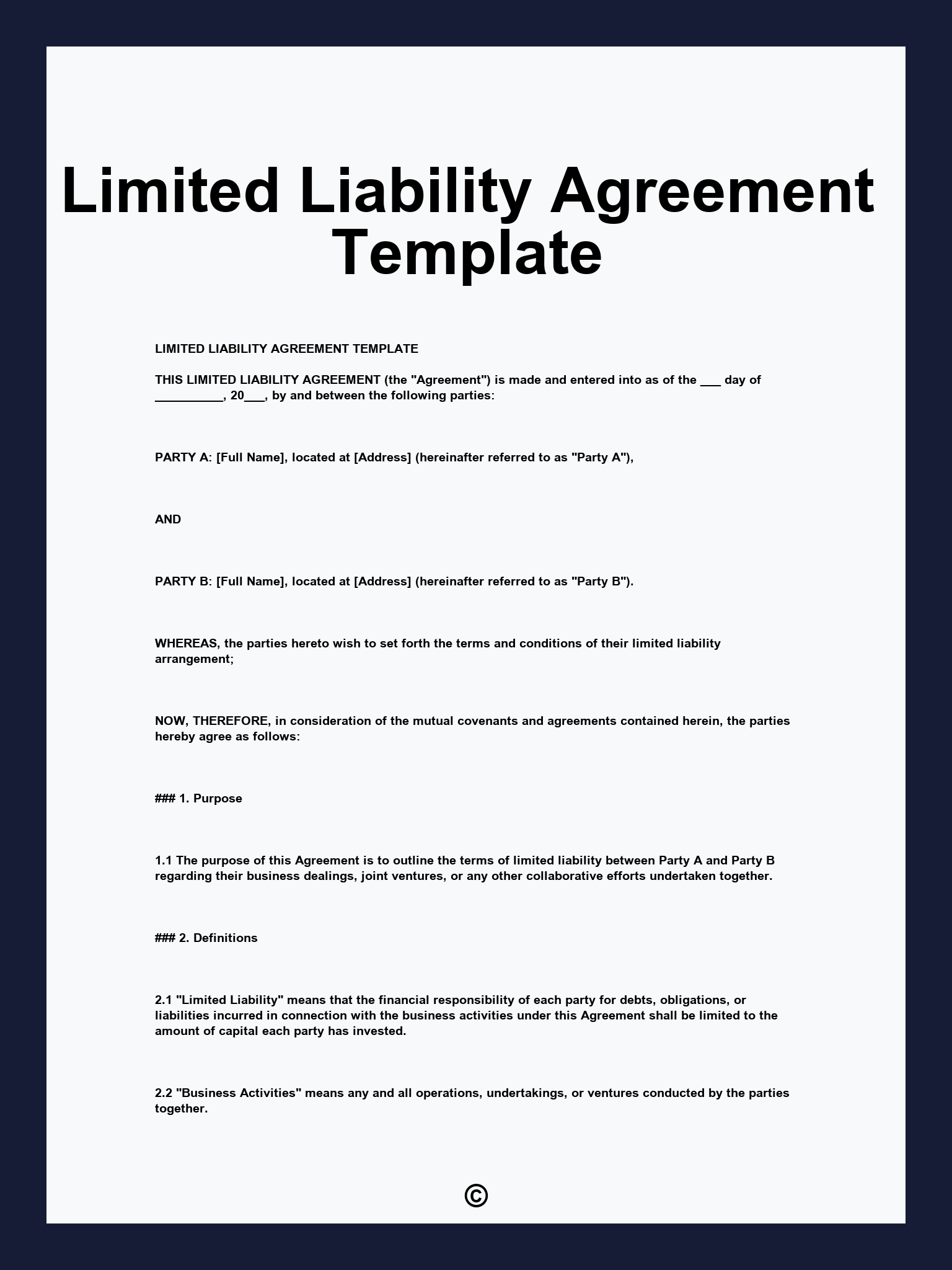 Limited Liability Agreement Template