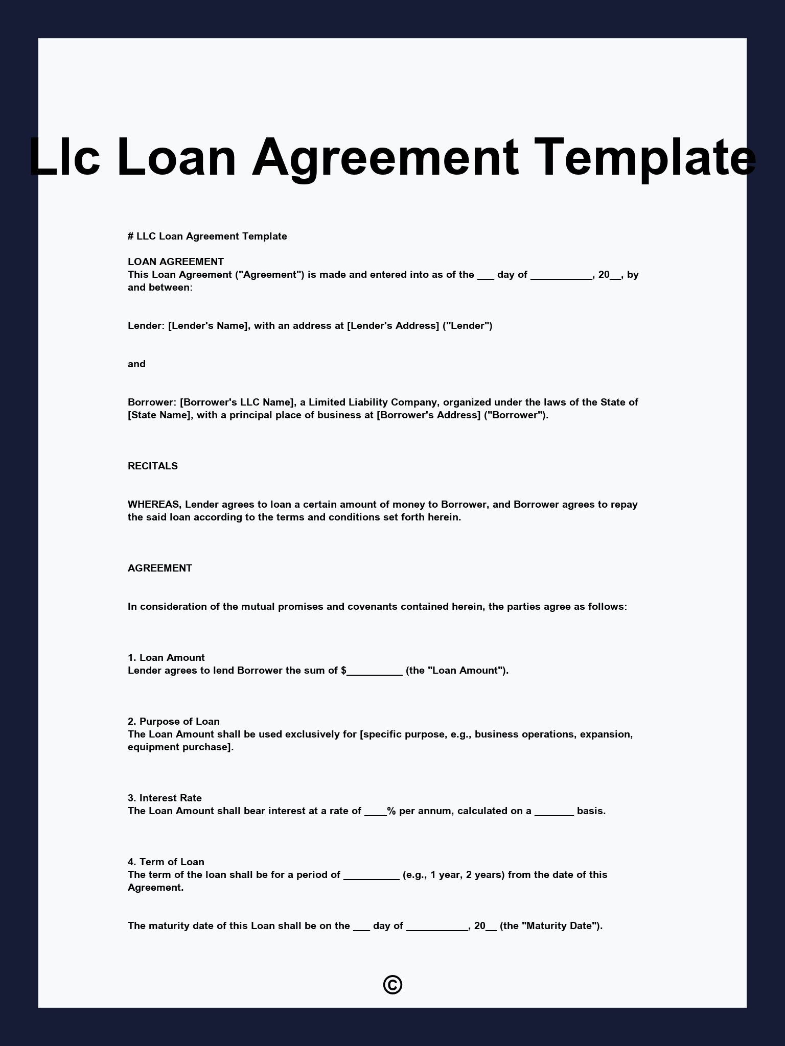 Llc Loan Agreement Template